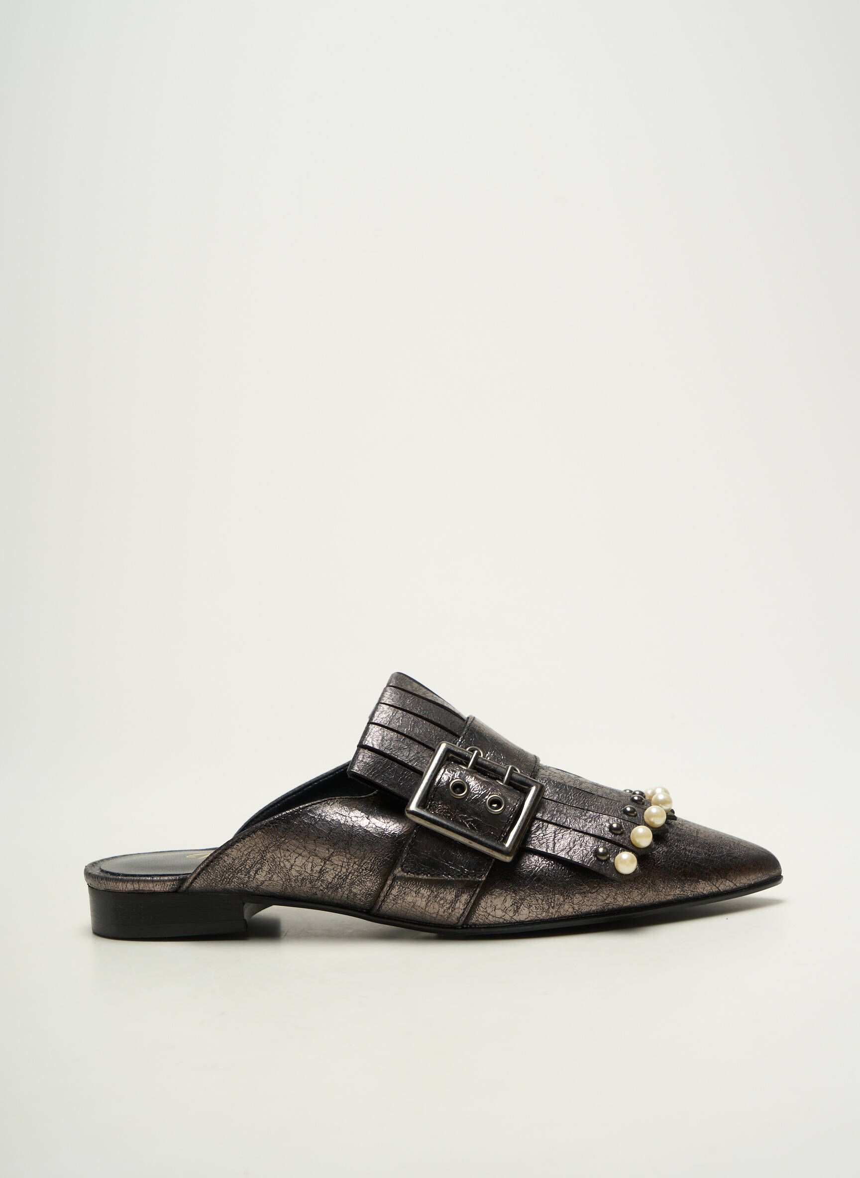 Mule/sabotai satino audinys plokščias kulnas iki 3 cm sidabrinė MARGOT LOI moteris