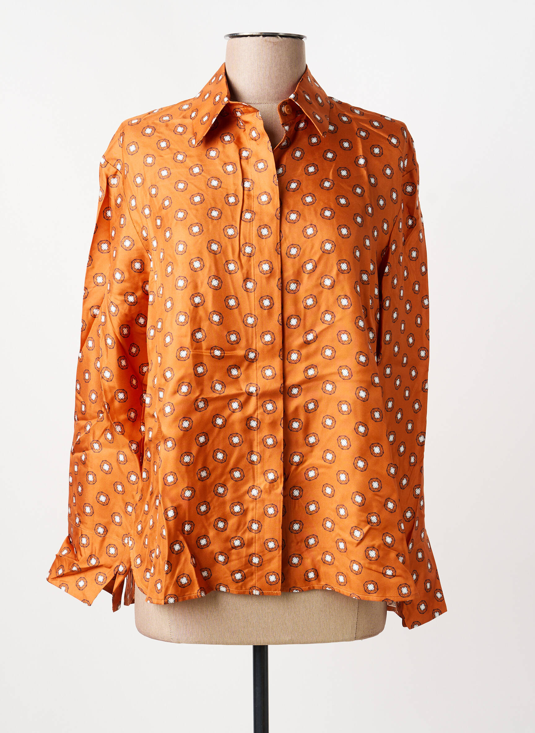 Moteriškas marškinys fantazijos raštas ilgos rankovės oranžinė MAX MARA moteris
