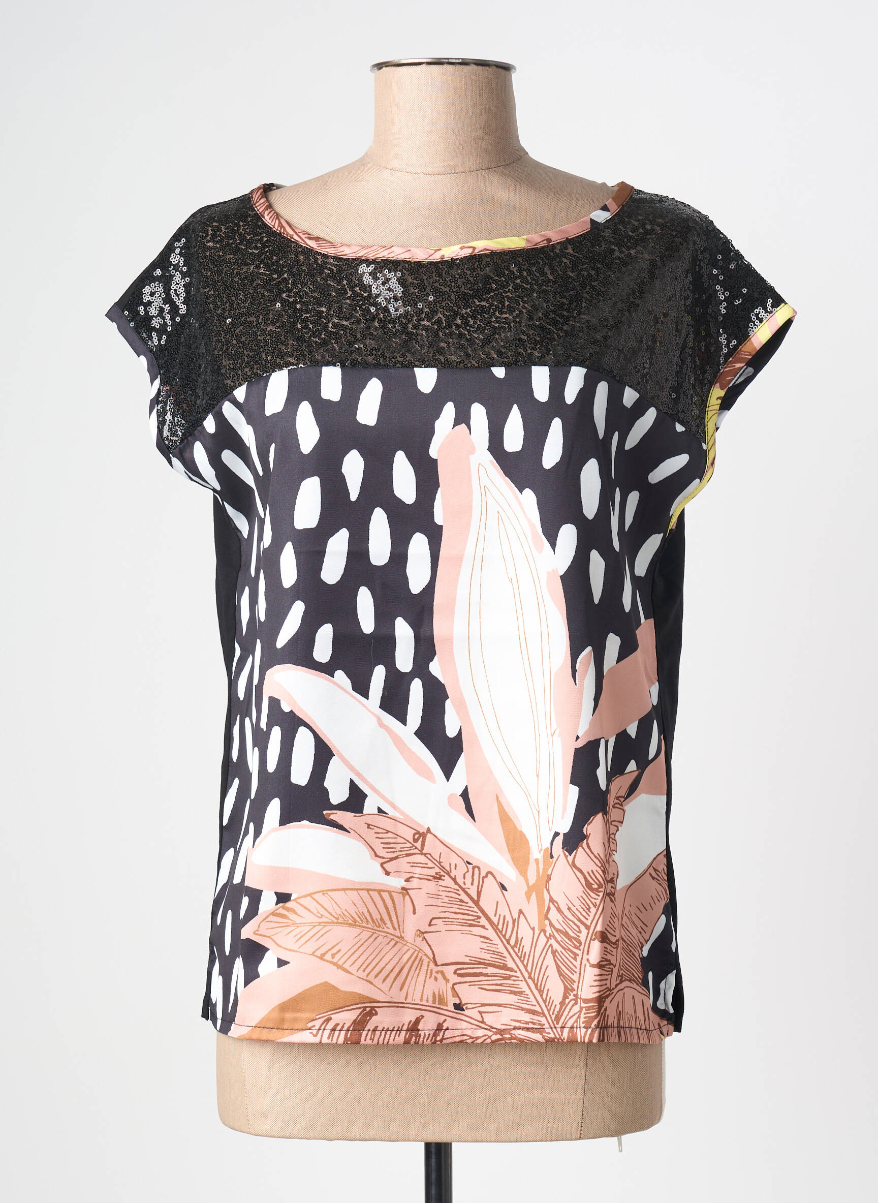 Viršūnė fantazijos raštas trumpas rankovės juodas ZOE ZONE OF EMBROIDERED moteris