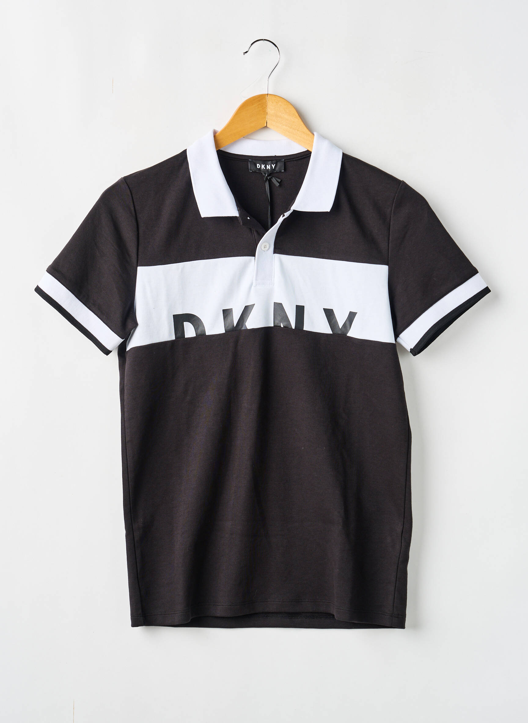 Polo floqué serigrafija trumpas rankovės juodas DKNY berniukas