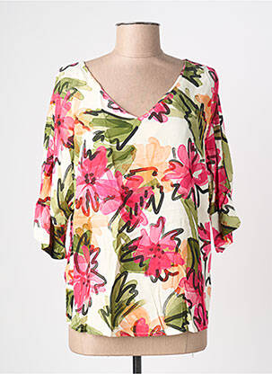 Bluzonai popelinos audinys, kuris pasižymi lygiu ir tankiu paviršiumi. 3/4 rankovės rožinė BLANC BOHEME moteris