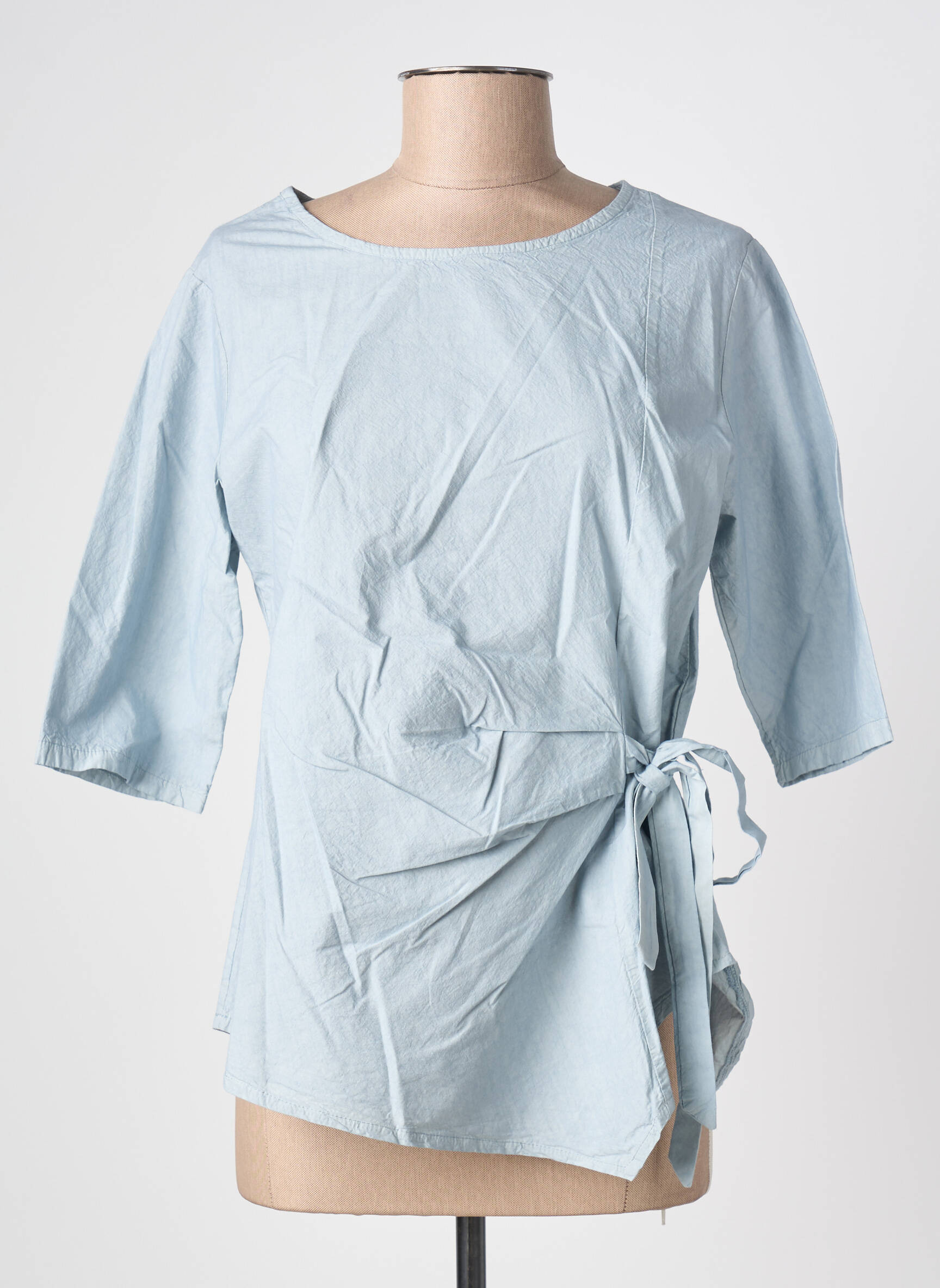 Viršūnė centrinė iškirptė 3/4 rankovės mėlyna BLANC BOHEME moteris
