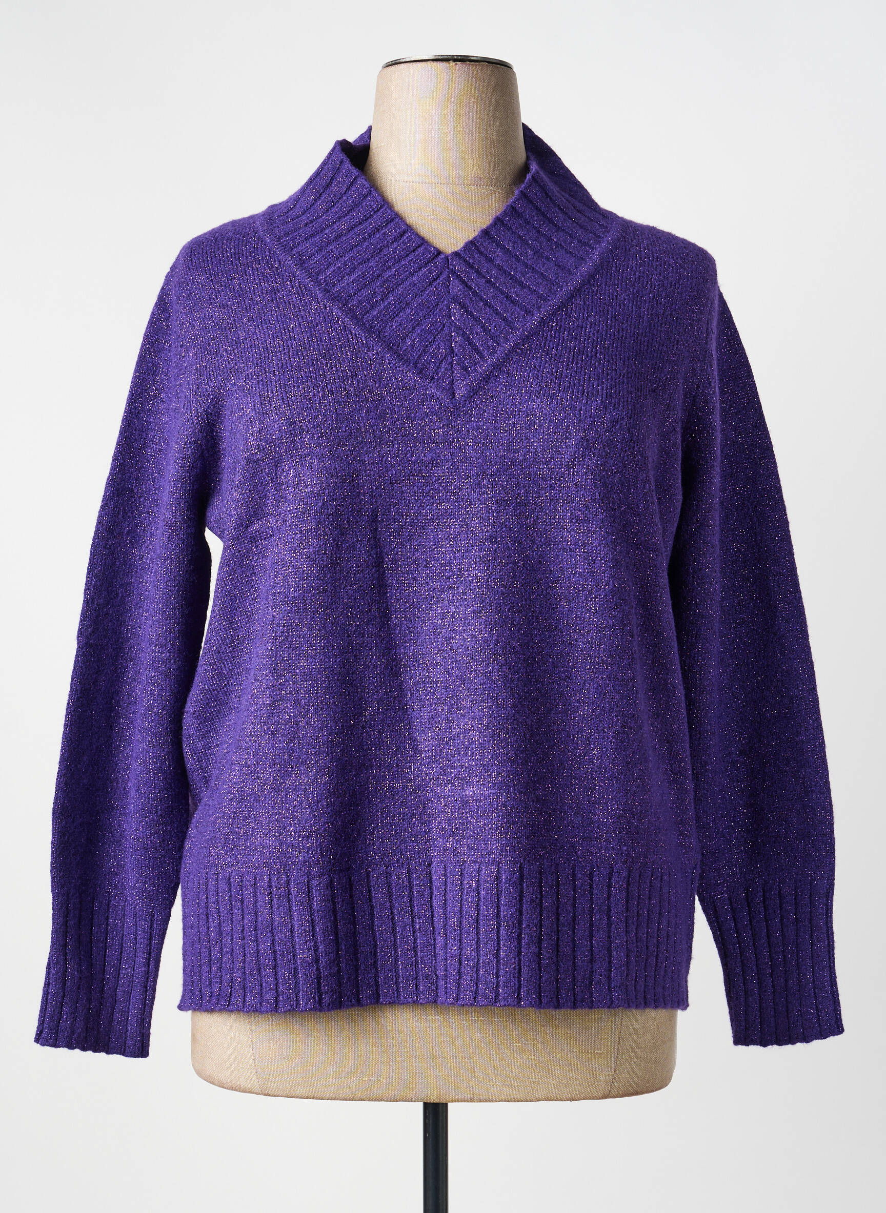 Megztinis tiesi kirpimas ilgos rankovės violetinis SCORZZO moteris