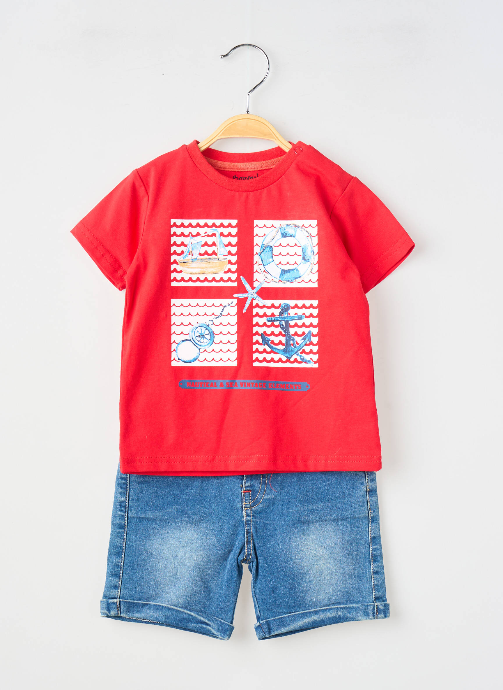 Šortų rinkinys flokuota serigrafija raudona BABY BOL berniukas