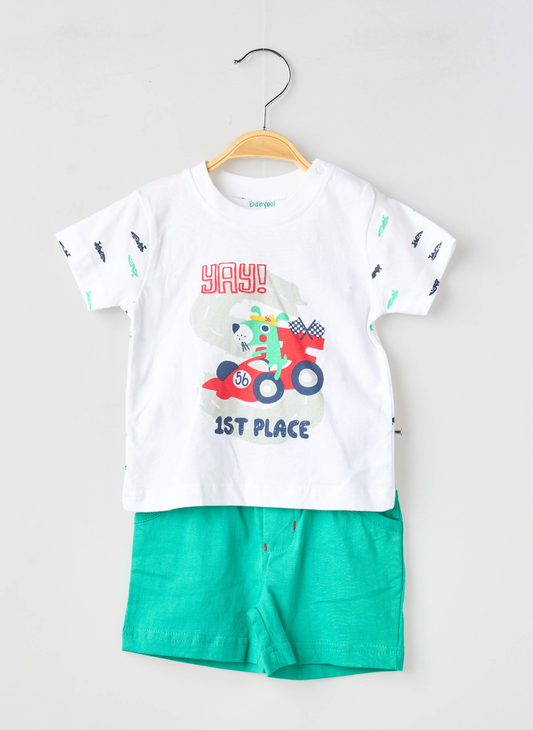 Šortų rinkinys flokuota serigrafija žalias BABY BOL berniukas