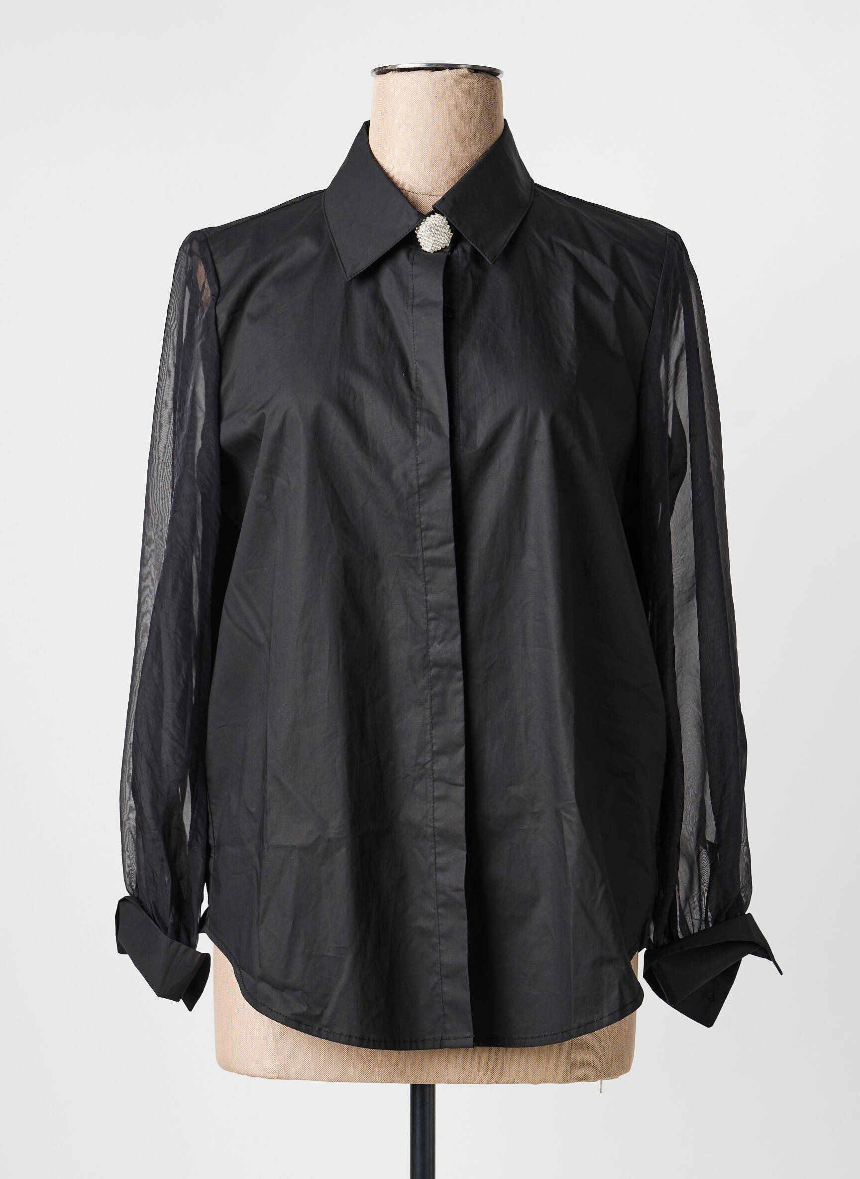 Moteriškas marškinys tiesi kirpimas ilgos rankovės juodas LARA moteris