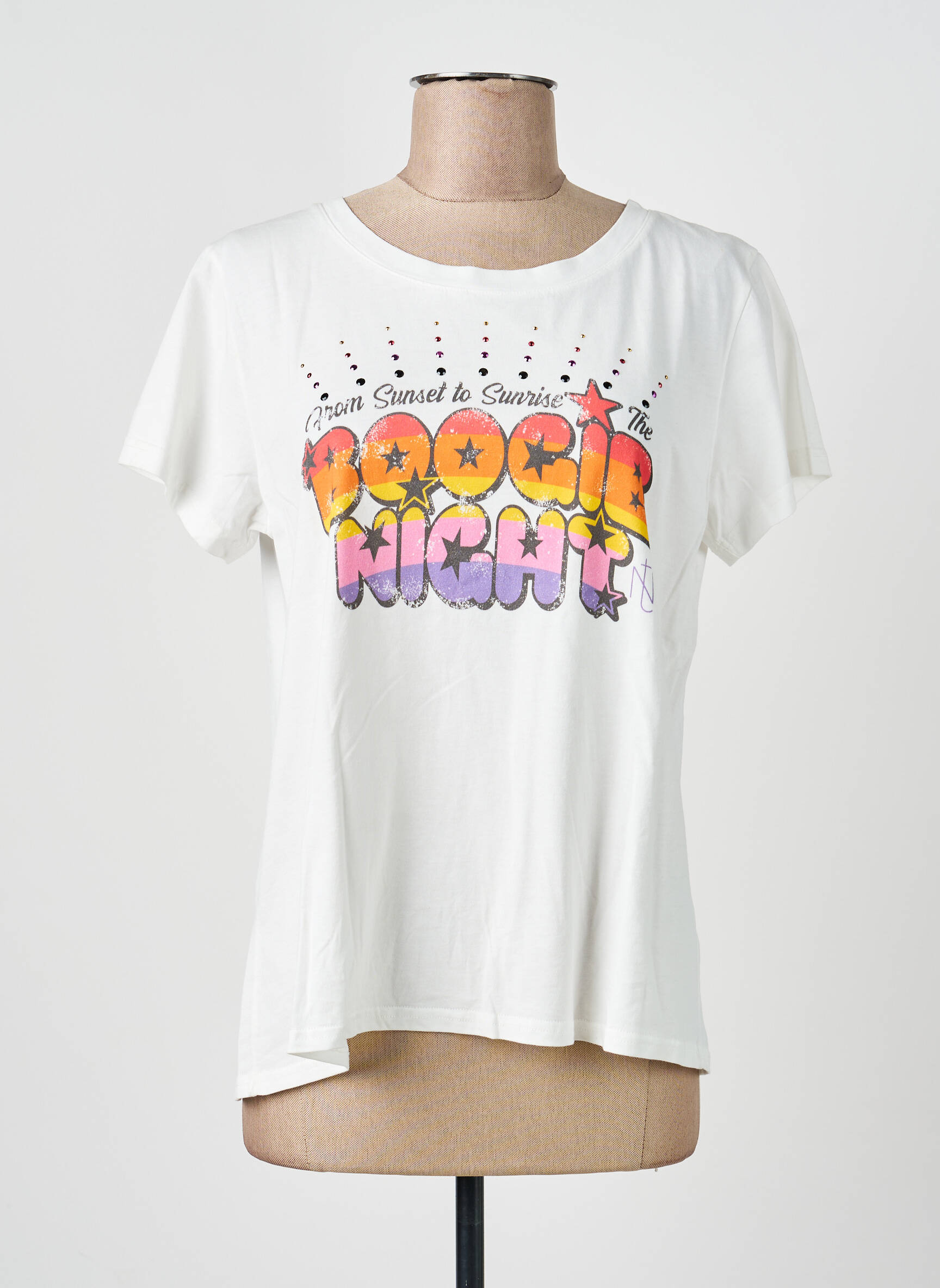 T-marškinys floqué serigrafija trumpas rankovės baltas NINE TEES moteris
