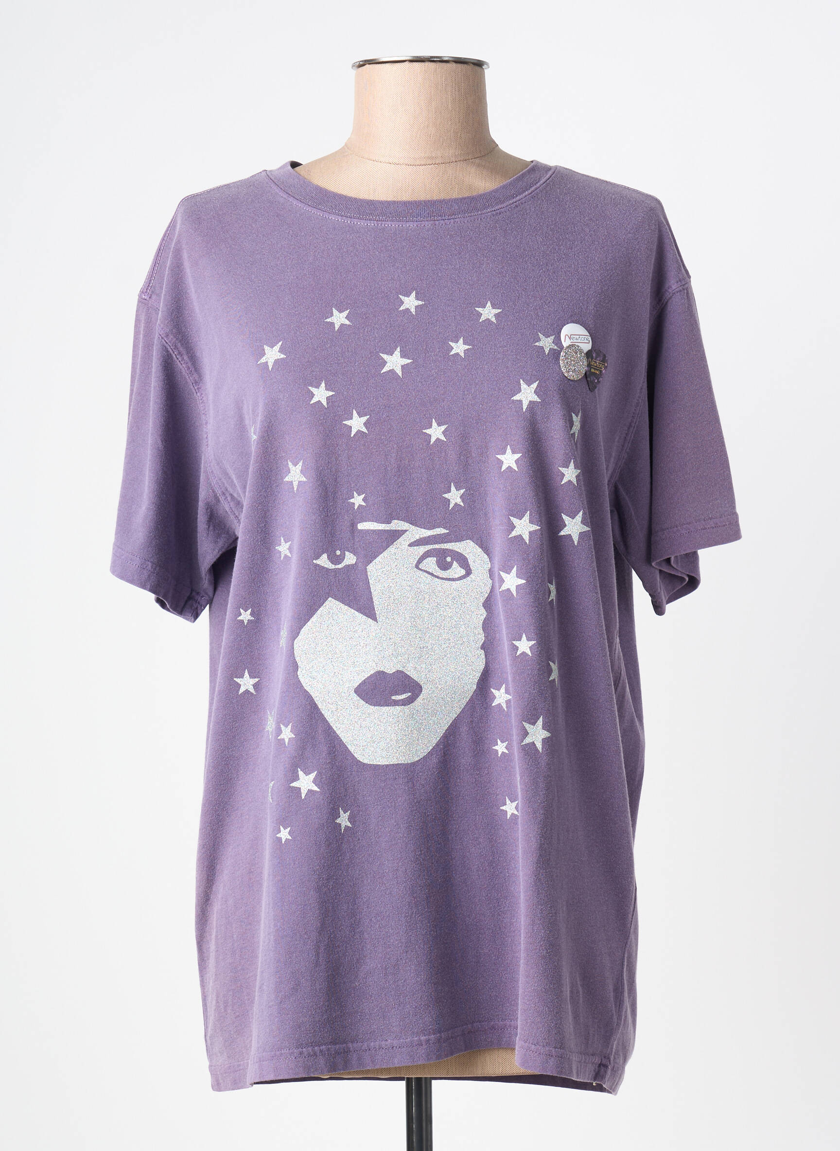 T-marškinys floqué serigrafija trumpas rankovės violetinis NEWTONE moteris