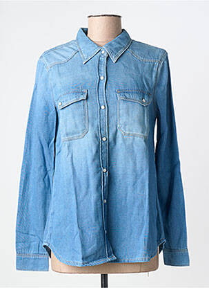 Moteriškas marškinys centrinė iškirptė ilgos rankovės mėlyna DENIM STUDIO moteris