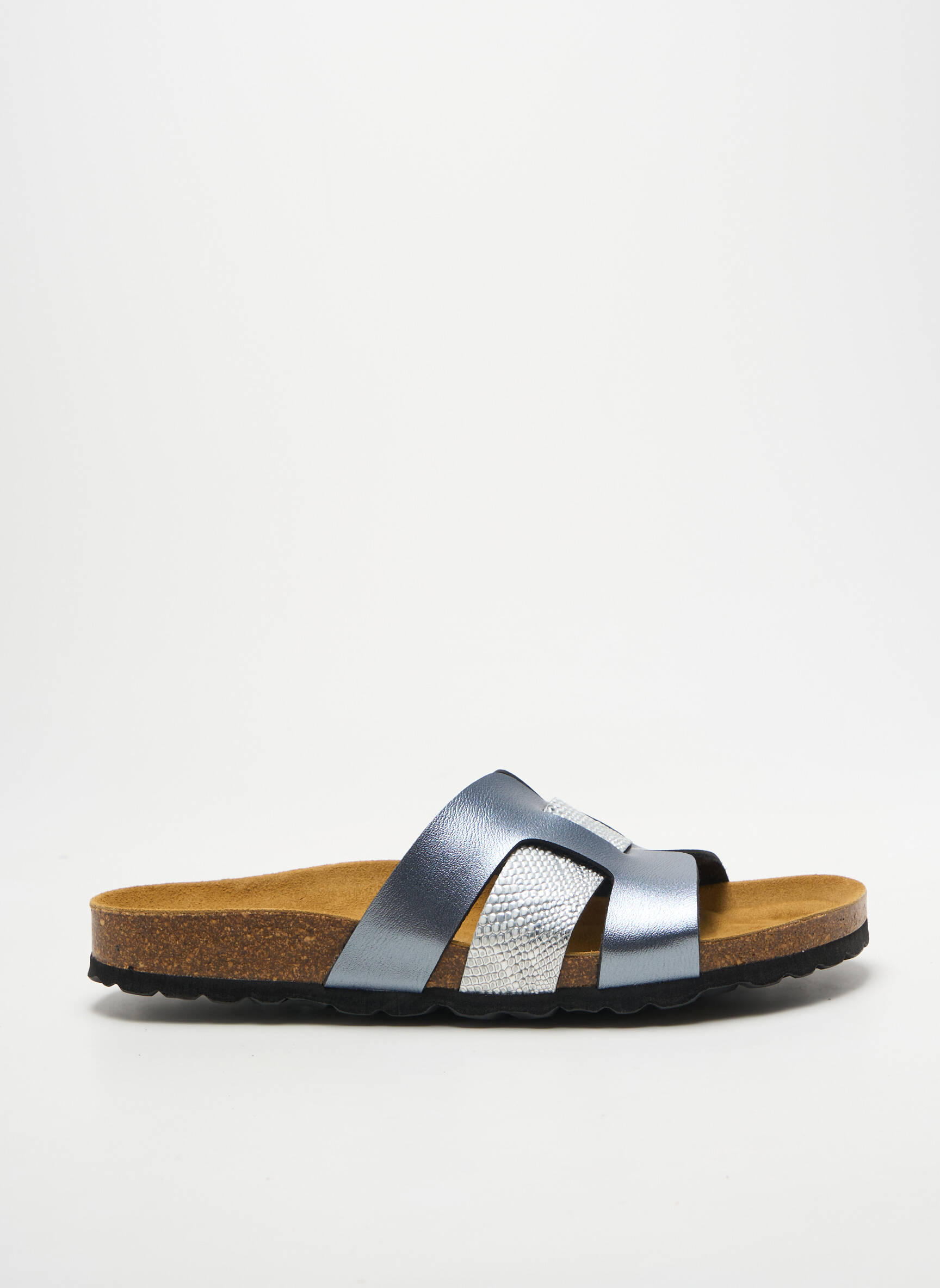 Mule/sabotai satino audinys plokščias kulnas iki 3 cm sidabrinė LONGO moteris