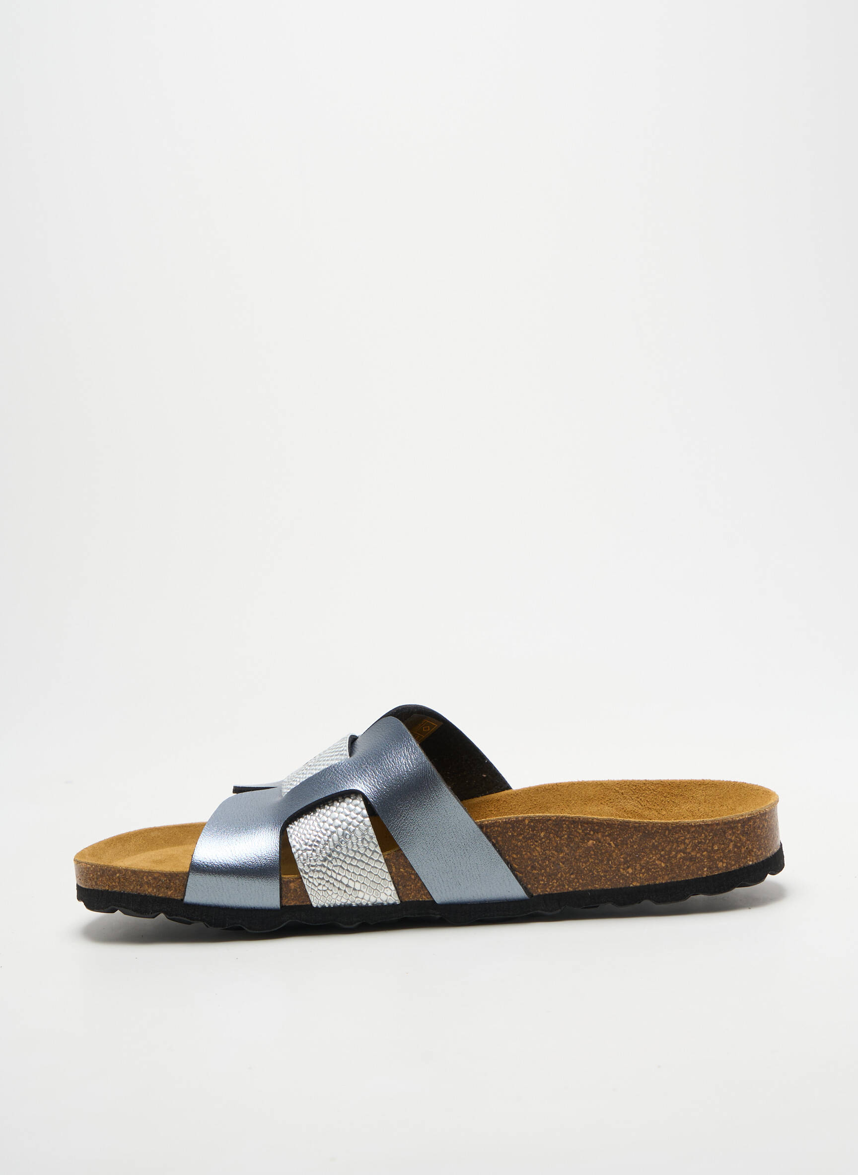 Mule/sabotai satino audinys plokščias kulnas iki 3 cm sidabrinė LONGO moteris