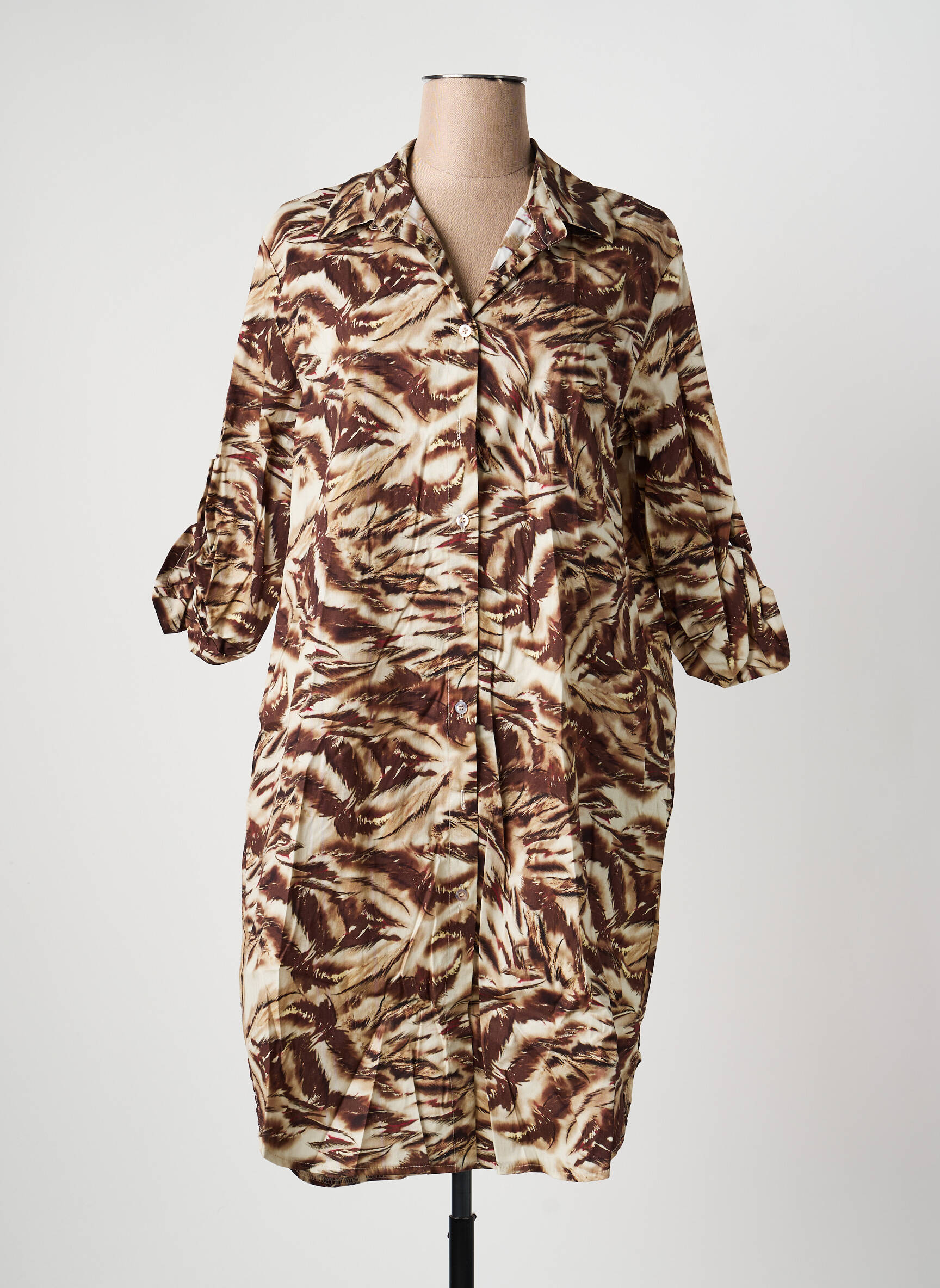 Pusilgių suknelė fantazijos raštas ilgos rankovės rudas APRIL VINTAGE moteris