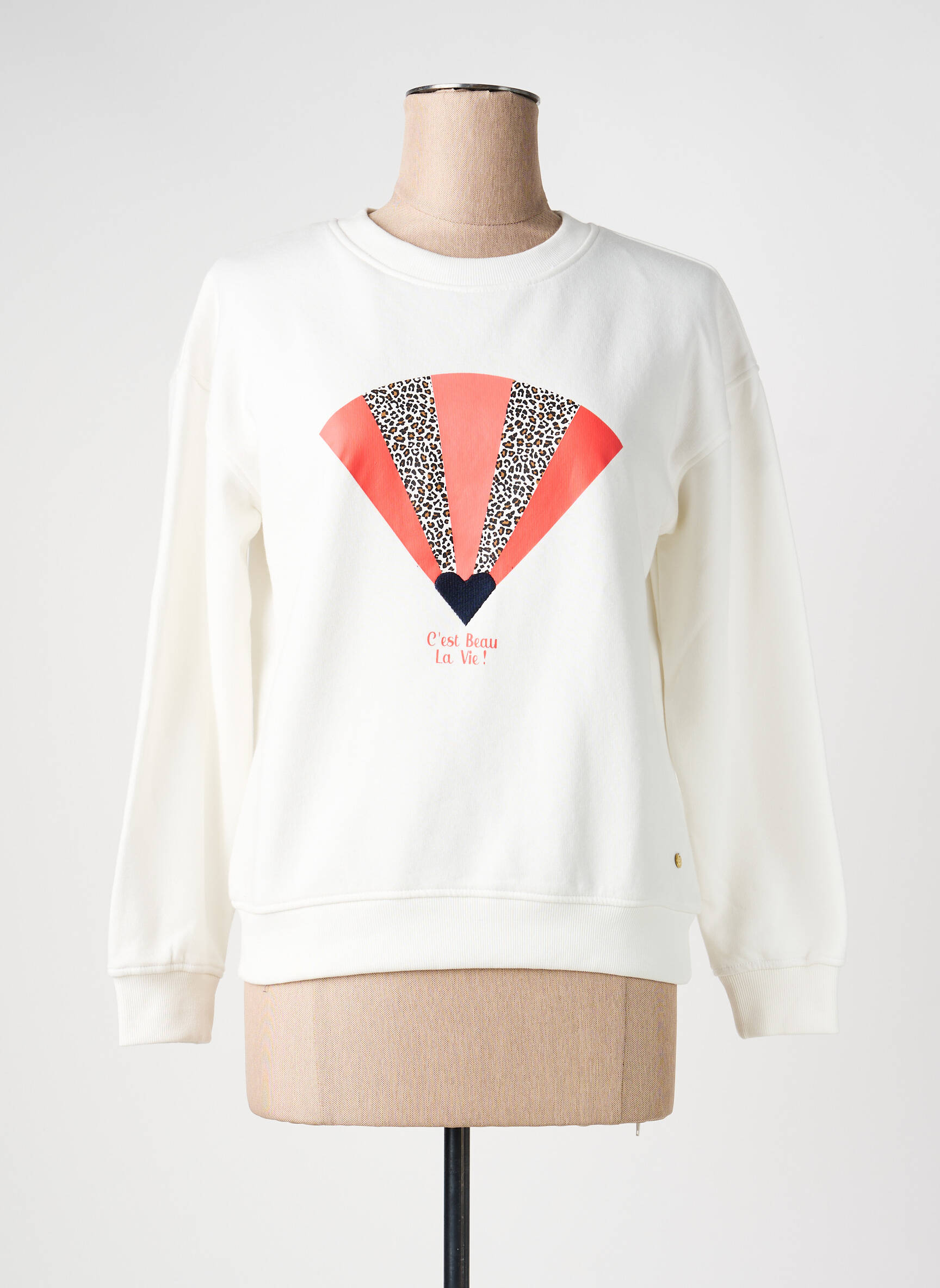Mikroskopas floqué serigrafija ilgos rankovės baltas C'EST BEAU LA VIE moteris