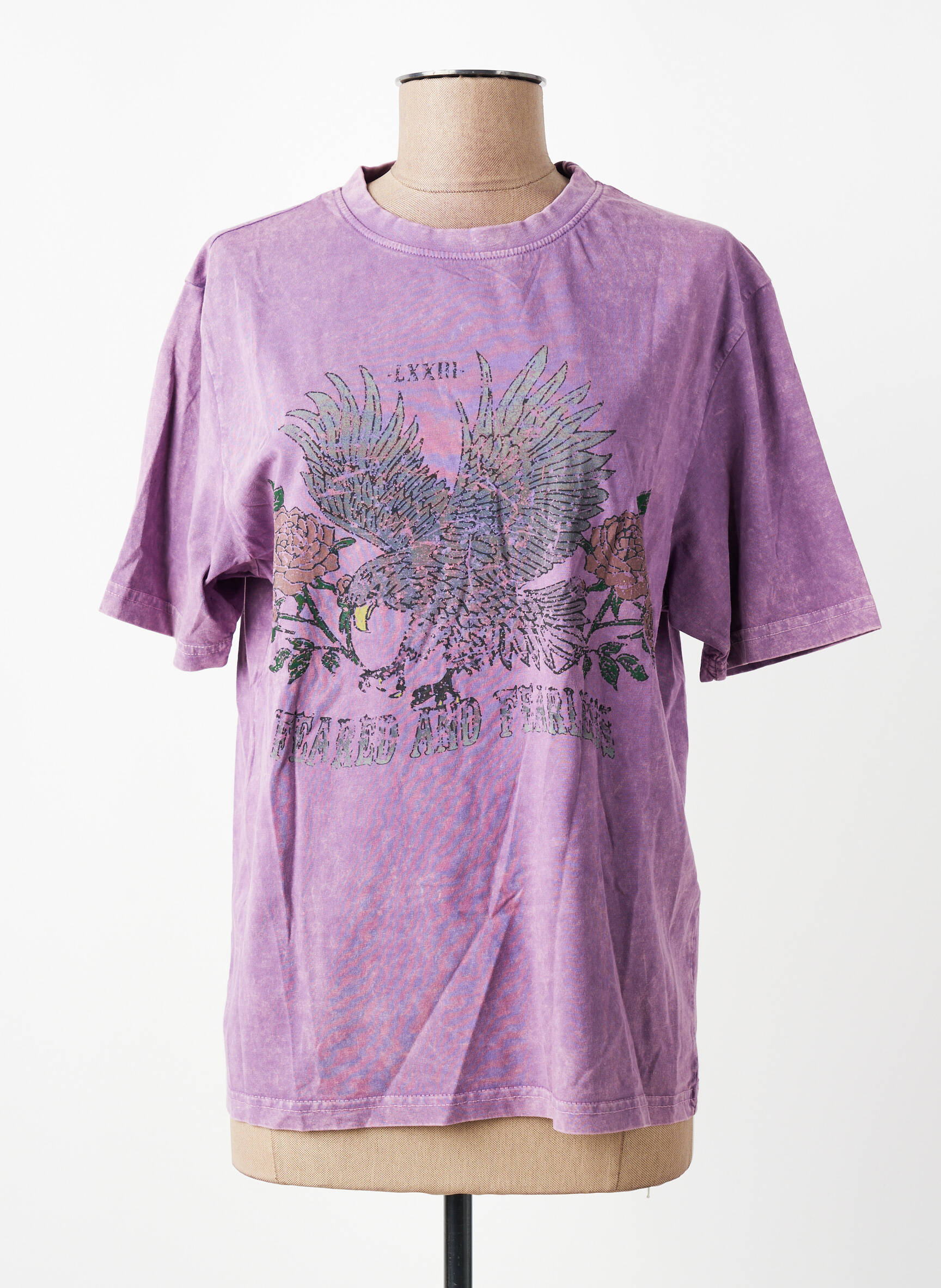 T-marškinys floqué serigrafija trumpas rankovės violetinis ROSE GARDEN moteris