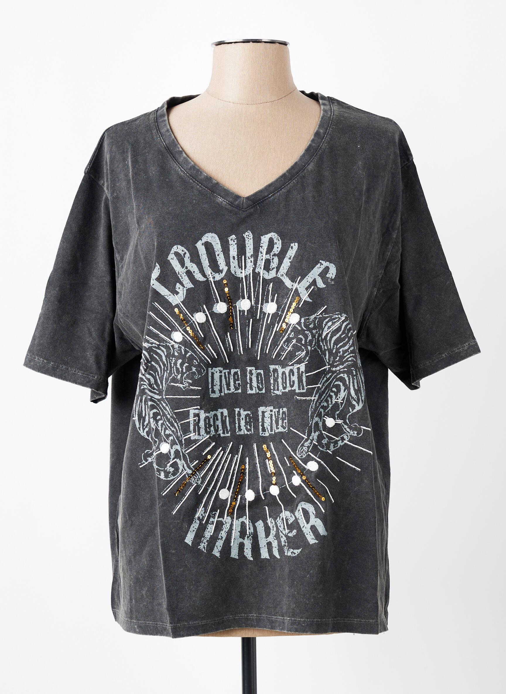 T-marškinys floqué serigrafija trumpas rankovės juodas ROSE GARDEN moteris