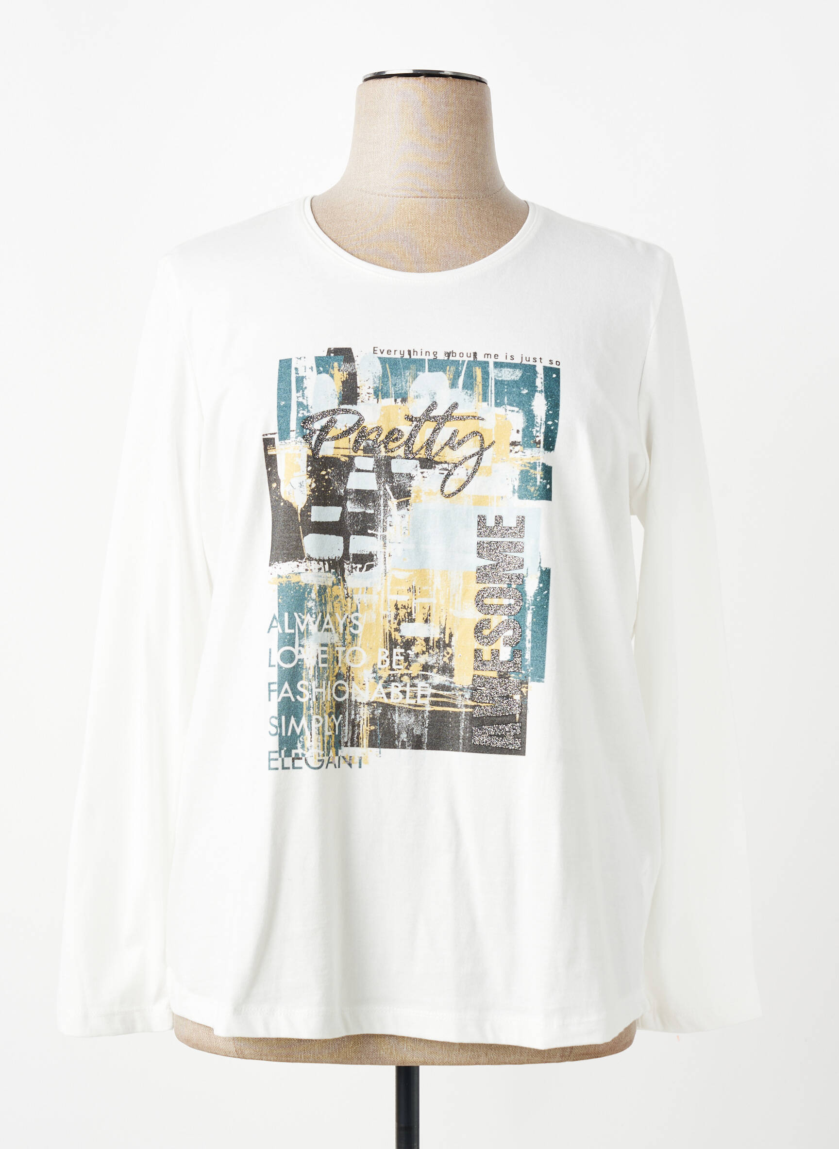 T-marškinys floqué serigrafija ilgos rankovės baltas SUZA moteris