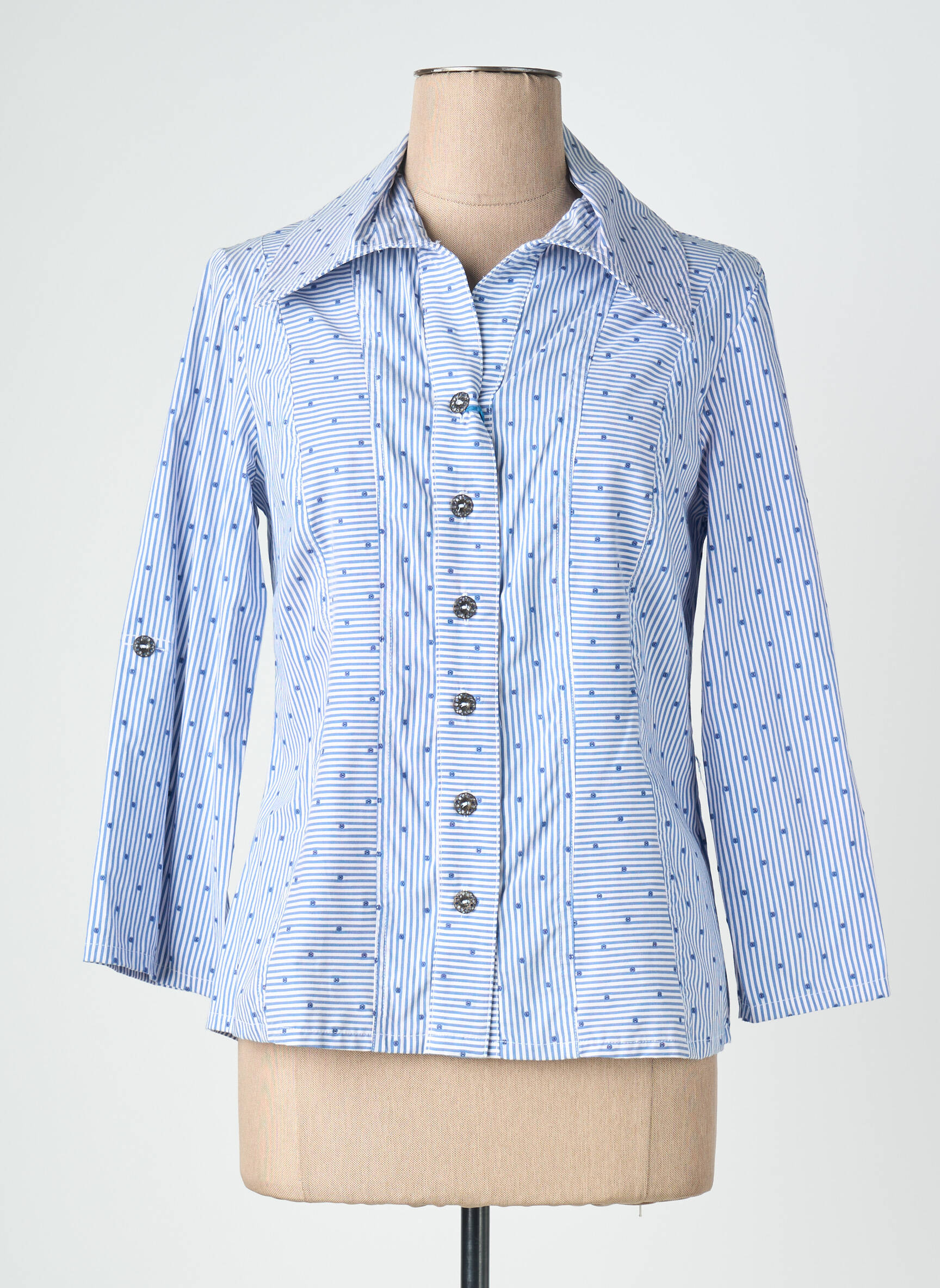 Moteriškas marškinys centrinė iškirptė ilgos rankovės mėlyna QUATTRO moteris