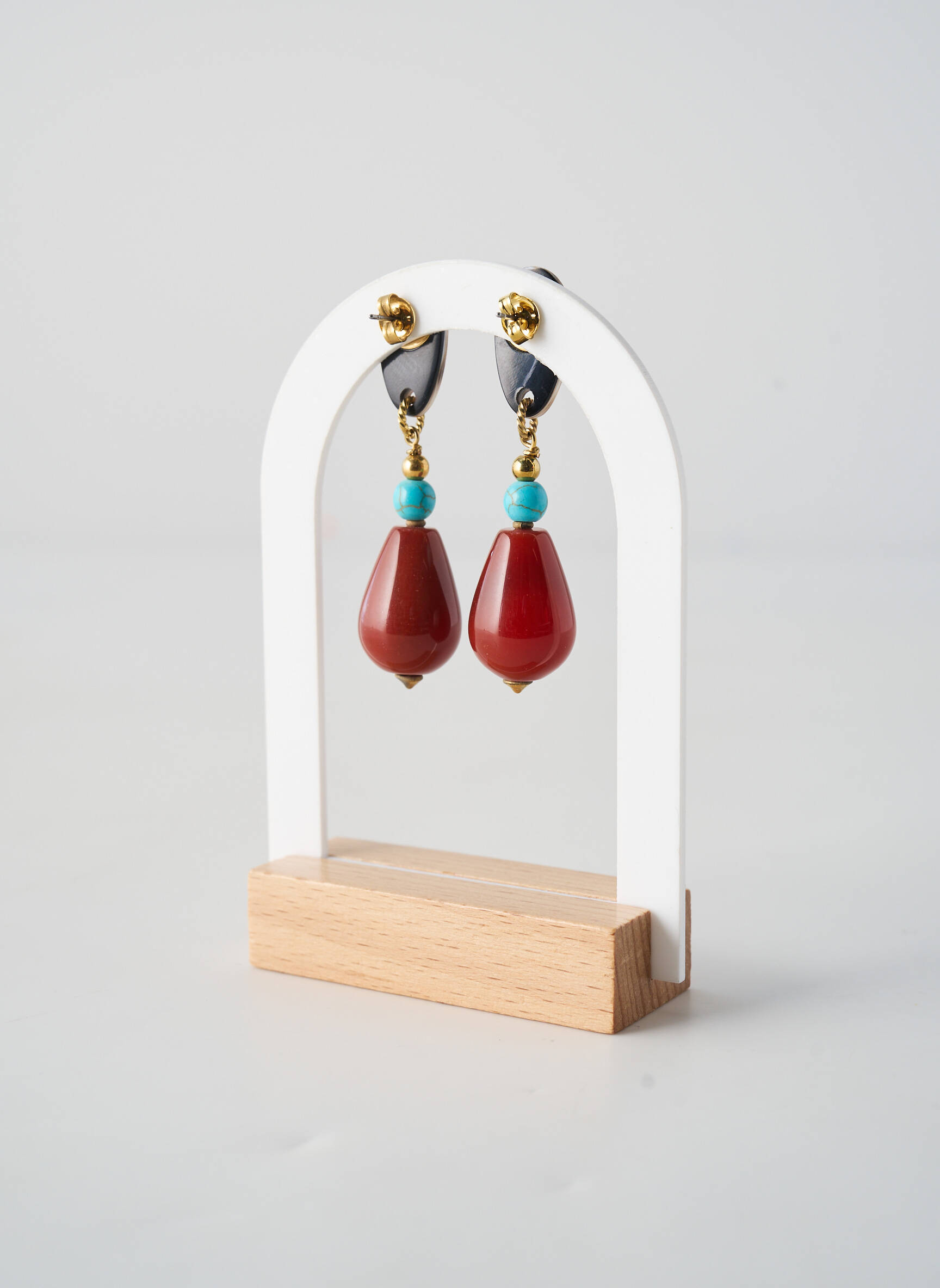 Auskarai mygtuko uždarymas rudas NATURE BIJOUX moteris