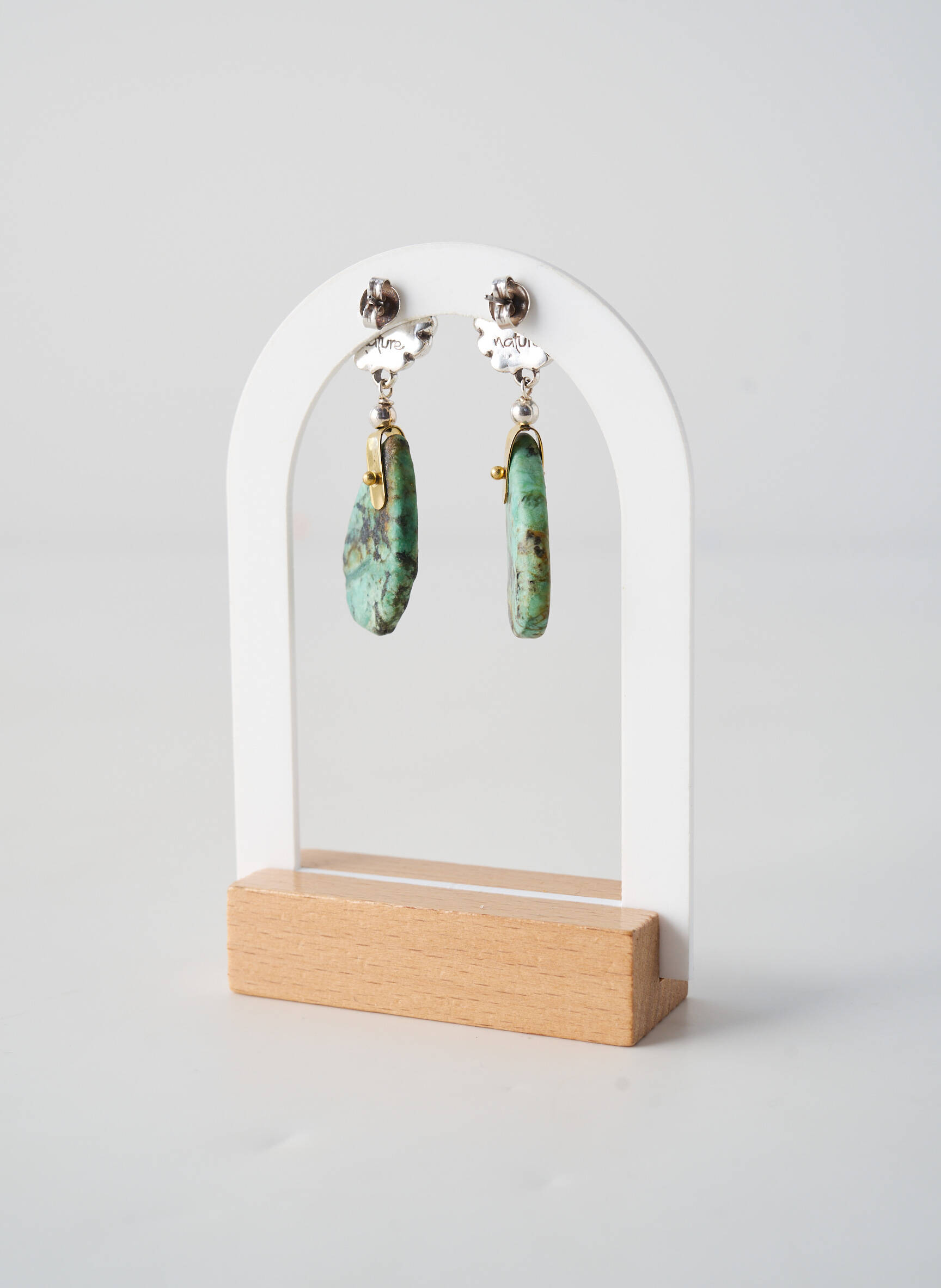 Auskarai sidabruoti medžiagos žalias NATURE BIJOUX moteris