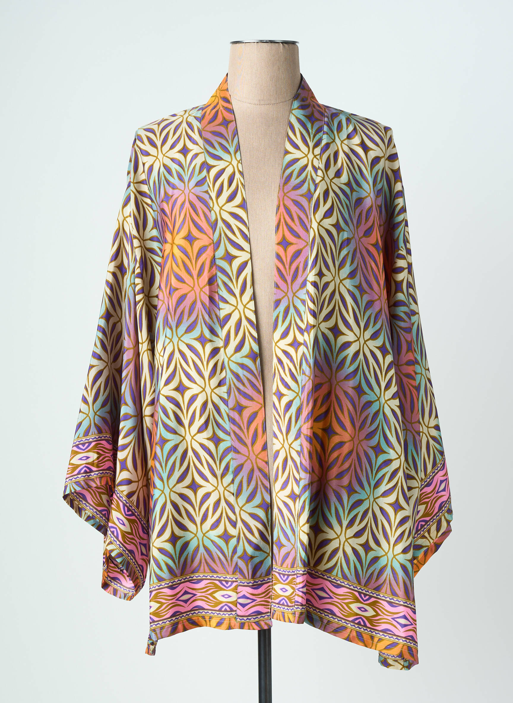 Kimono striukė fantazijos raštas mėlyna LAUREN VIDAL moteris