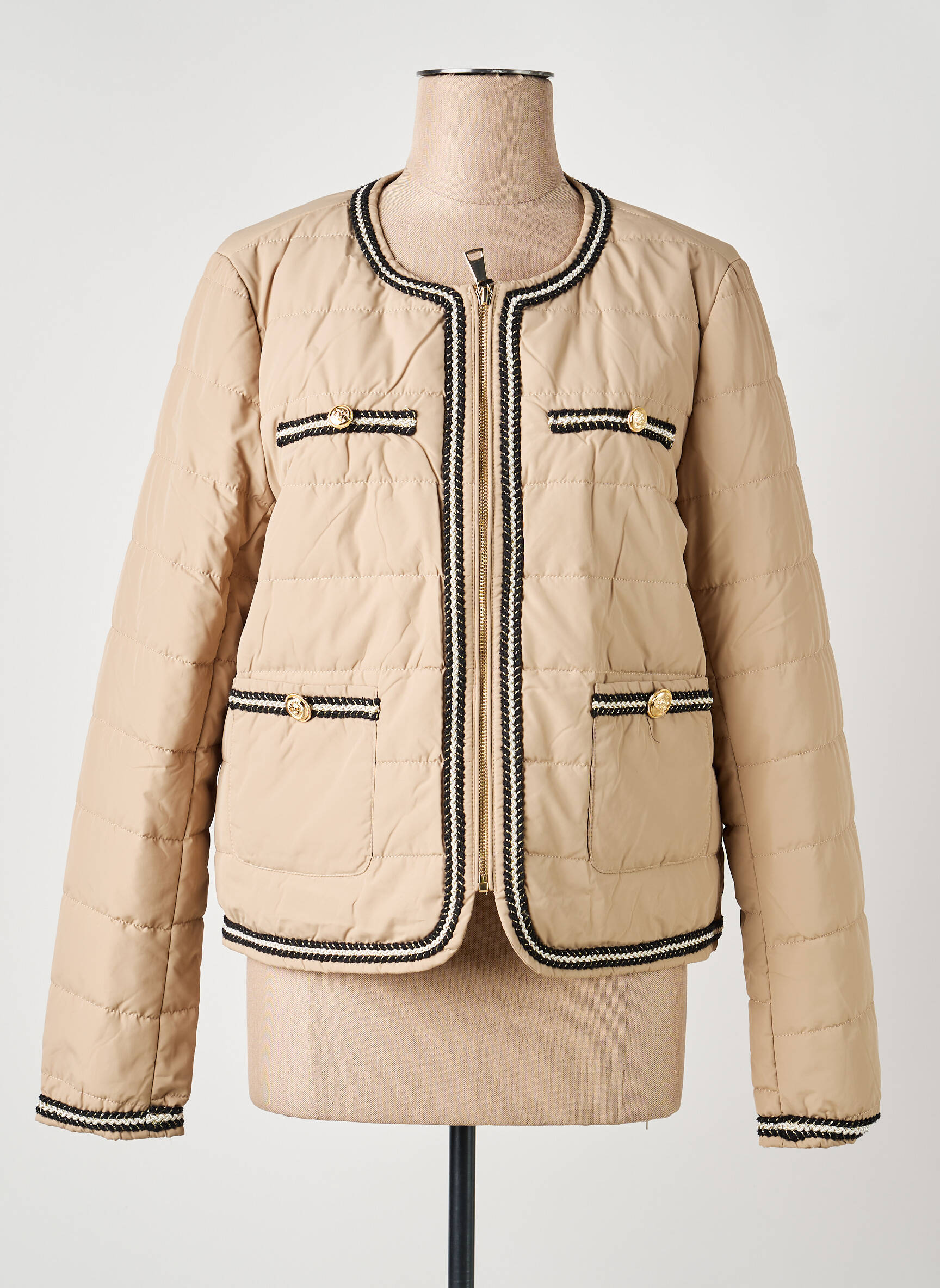 Pūkinė striukė ilgos rankovės be gobtuvų bežinis VANILLA moteris