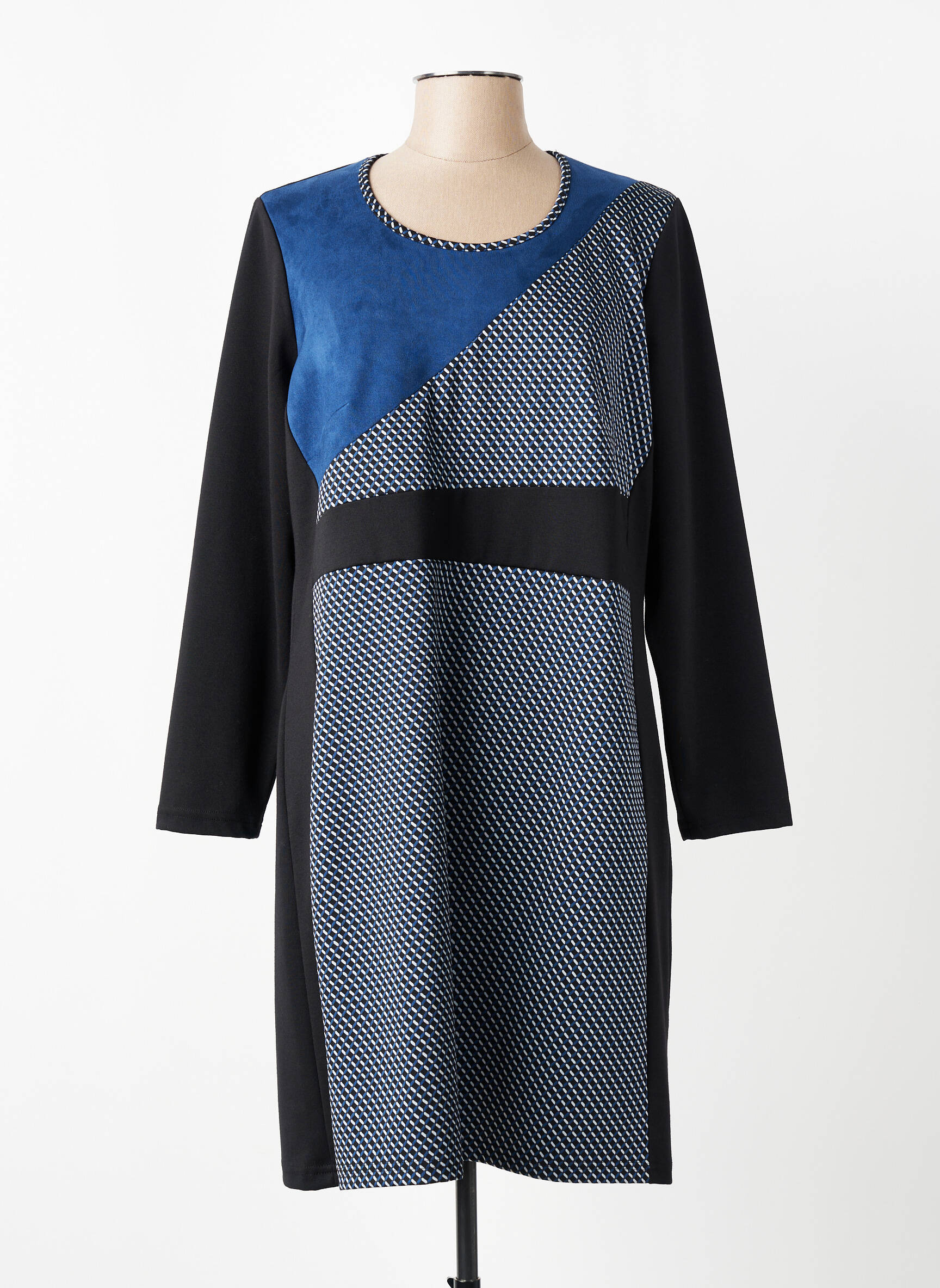 Pusilgių suknelė fantazijos raštas ilgos rankovės juodas GUY DUBOUIS moteris