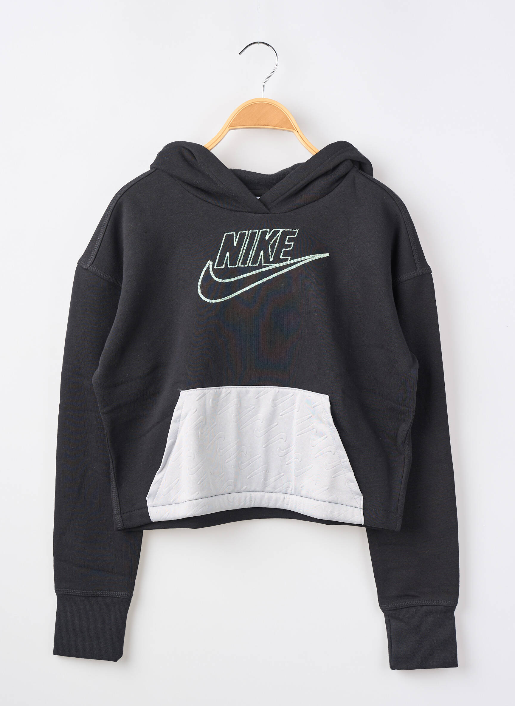 Kapišonas siuvinėjimas ilgos rankovės juodas NIKE mergina