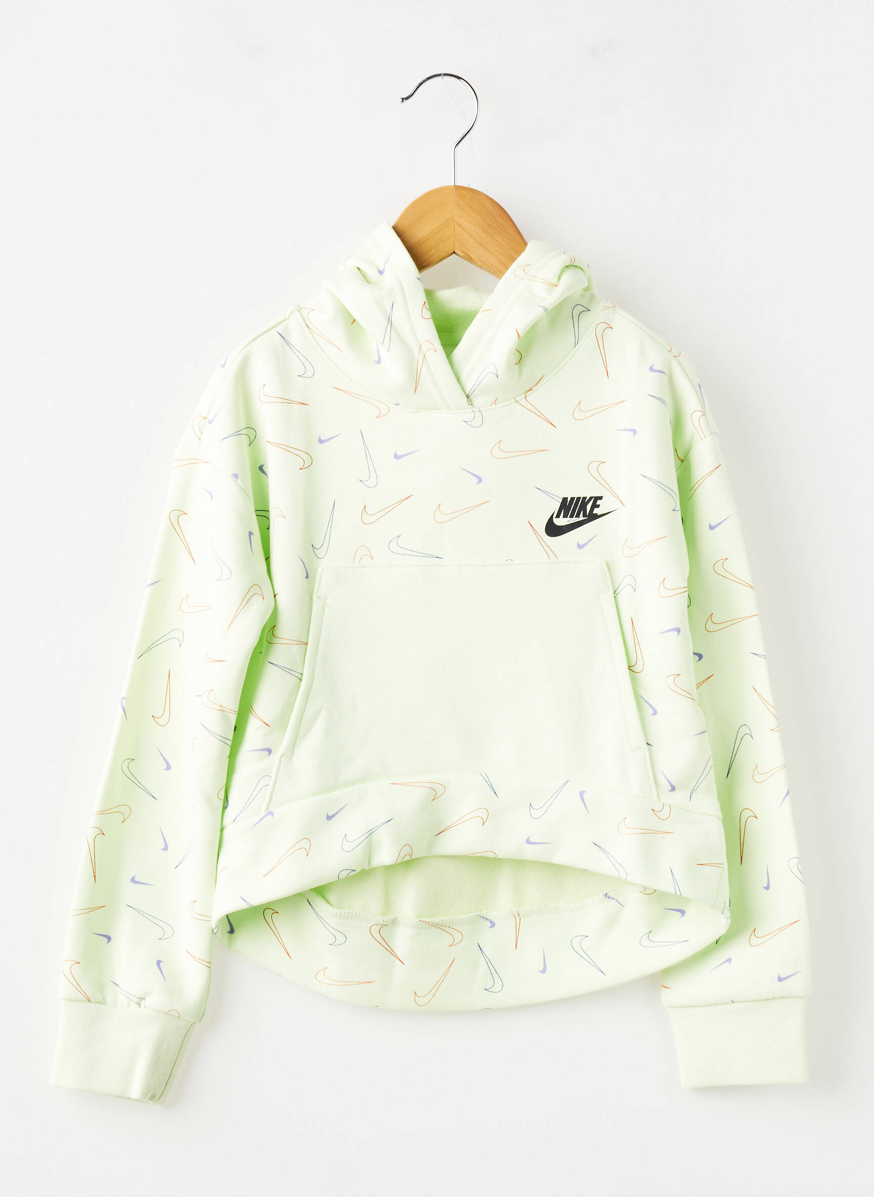 Kapišonas tiesi kirpimas ilgos rankovės žalias NIKE mergina