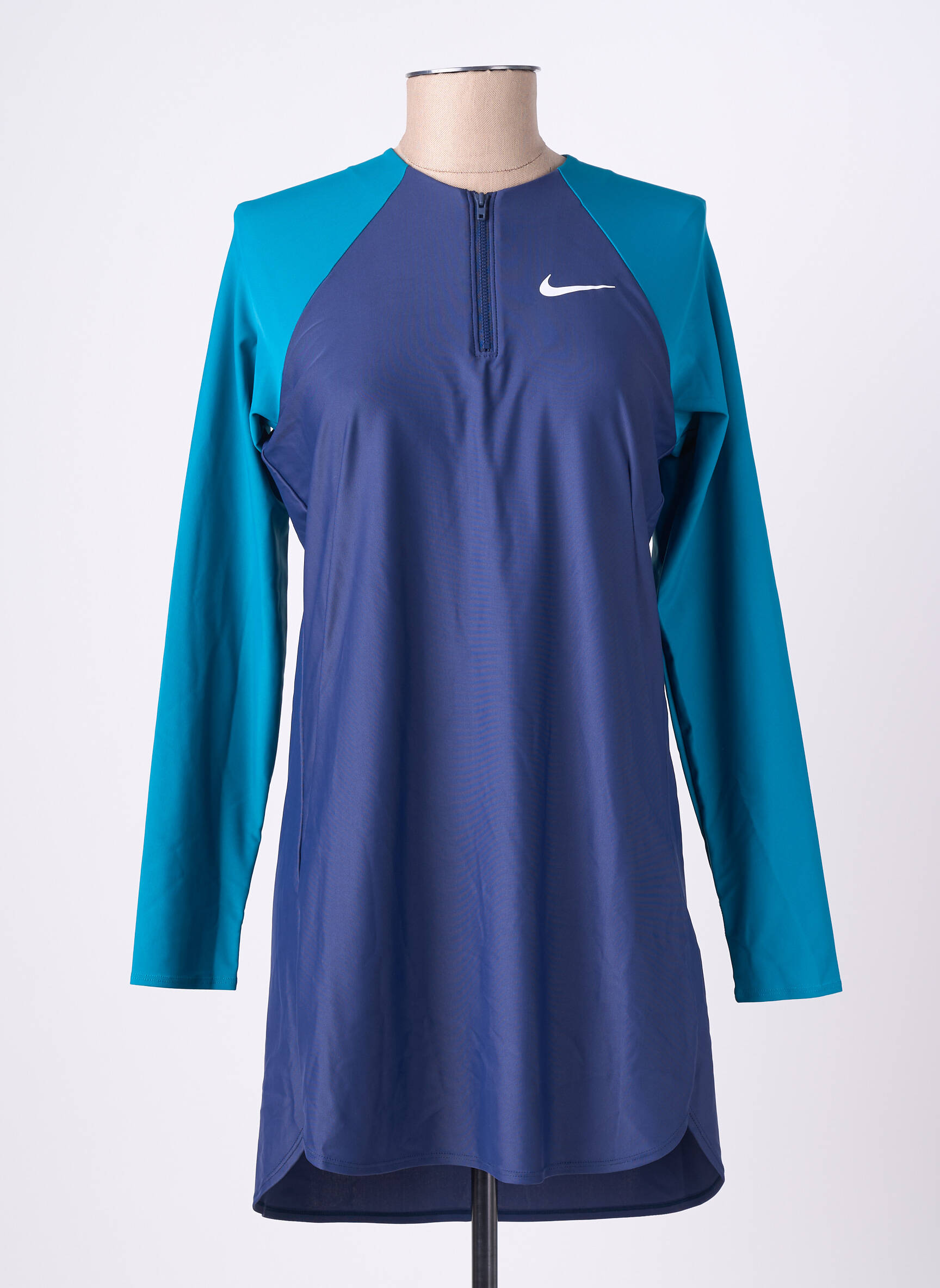Vienos dalies maudymosi kostiumas satino efektas liemenėlė su išimamu putų paminkštinimu mėlyna NIKE moteris