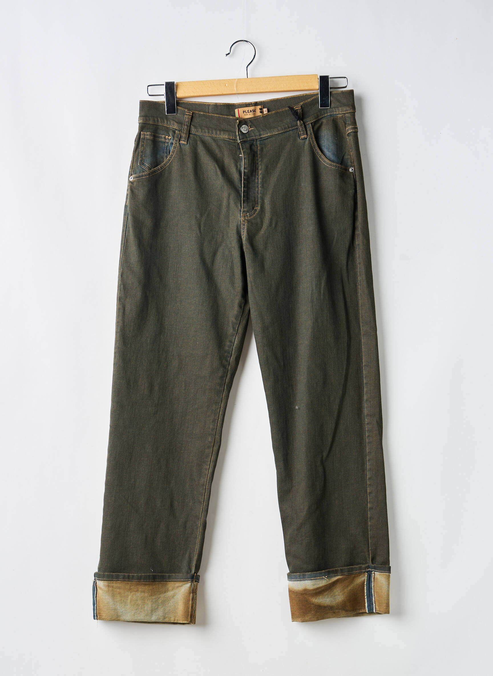 Tiesios kirpimo džinsai tamprumas normala dydis žalias PLEASE moteris