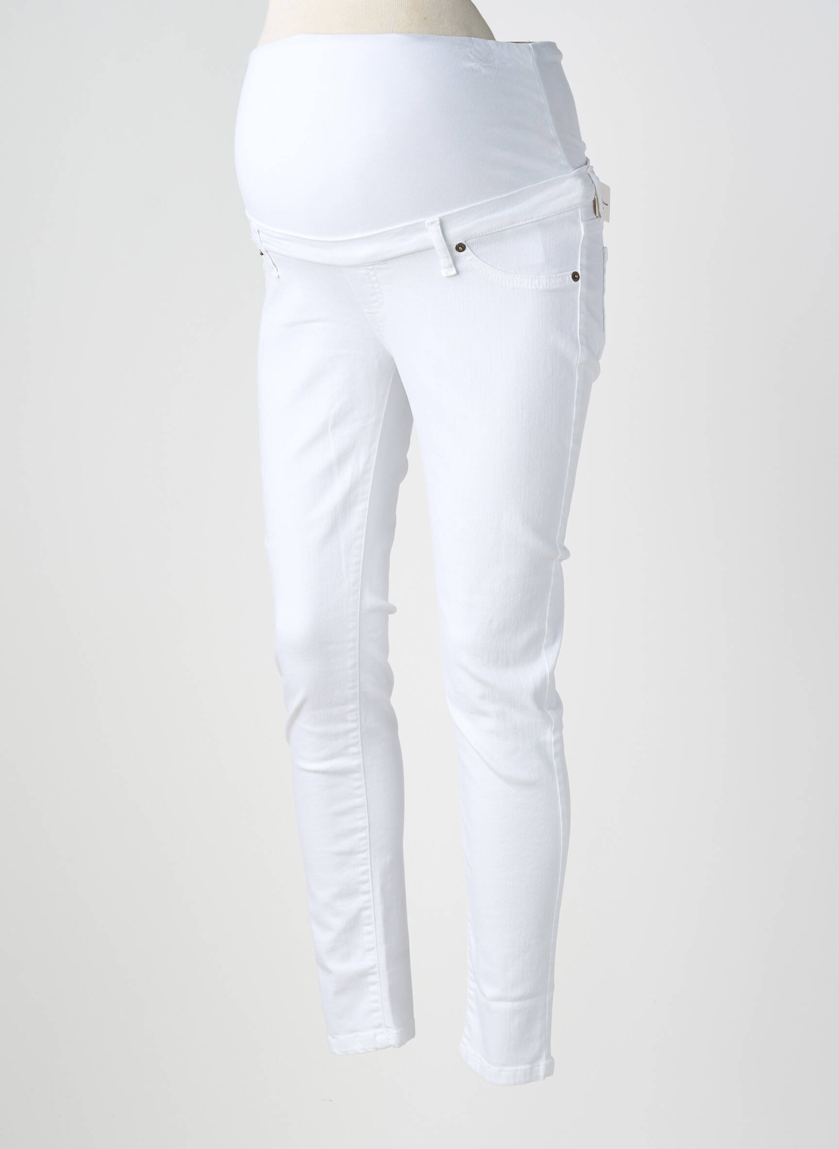 Nėštumo džinsai tamprumas baltas MAMA JEANS moteris