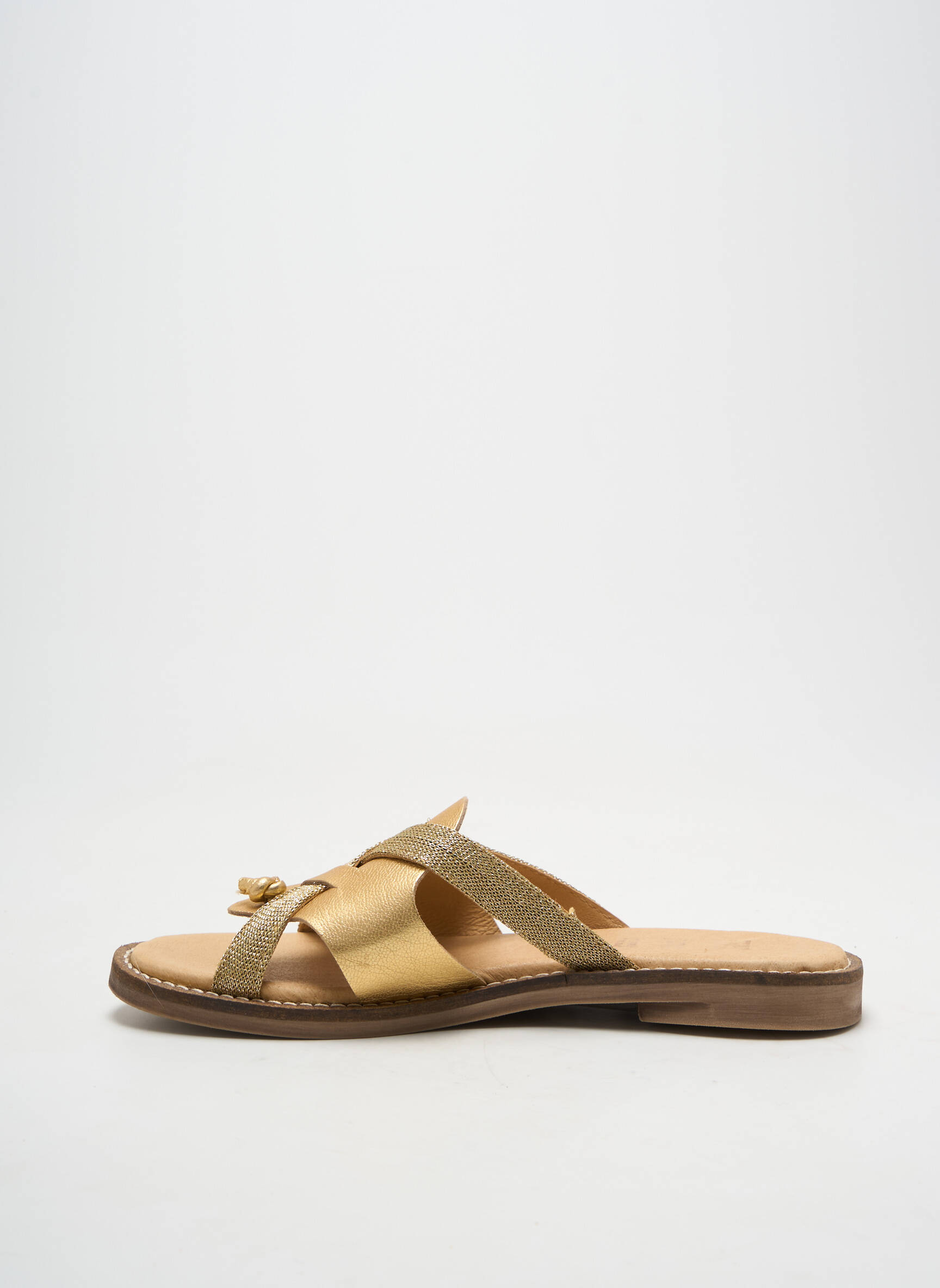 Šlepetės satino audinys plokščias kulnas iki 3 cm auksas MKD moteris