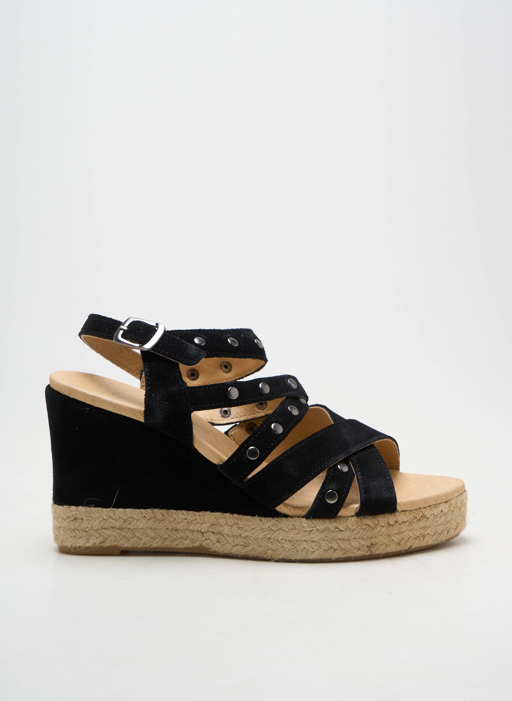 Espadrilės satino audinys kulnas nuo 7 iki 9 cm juodas MKD moteris