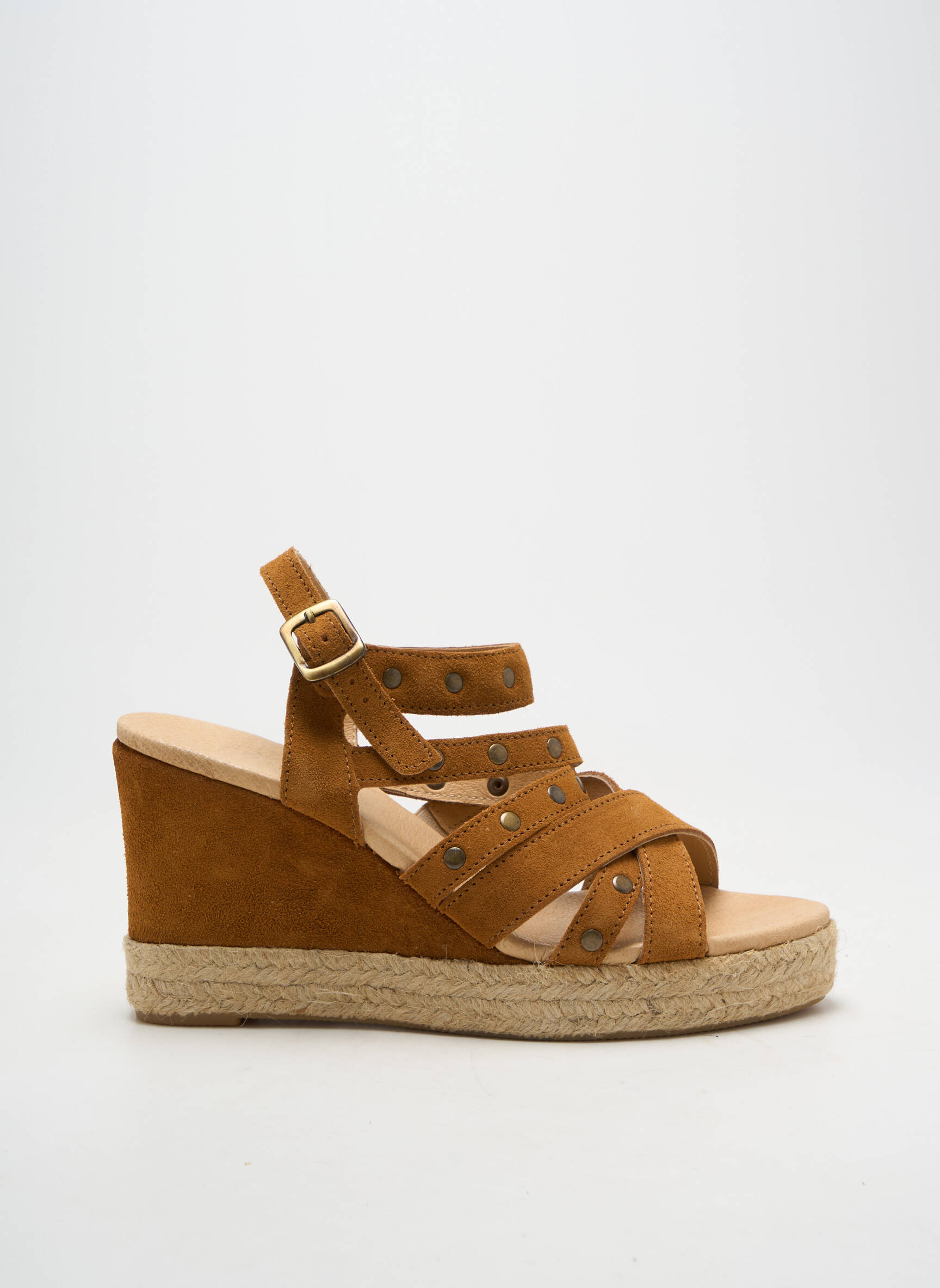 Espadrilės satino audinys kulnas nuo 7 iki 9 cm rudas MKD moteris