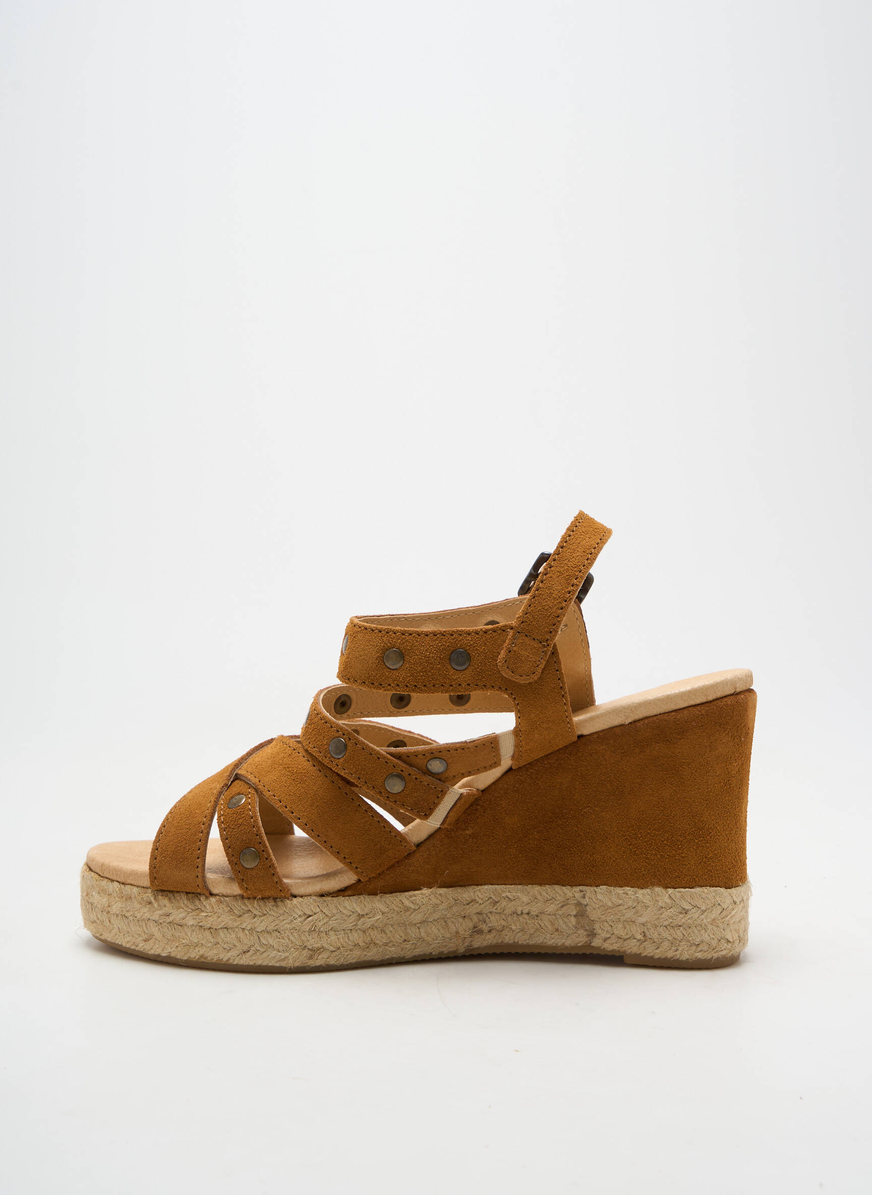 Espadrilės satino audinys kulnas nuo 7 iki 9 cm rudas MKD moteris