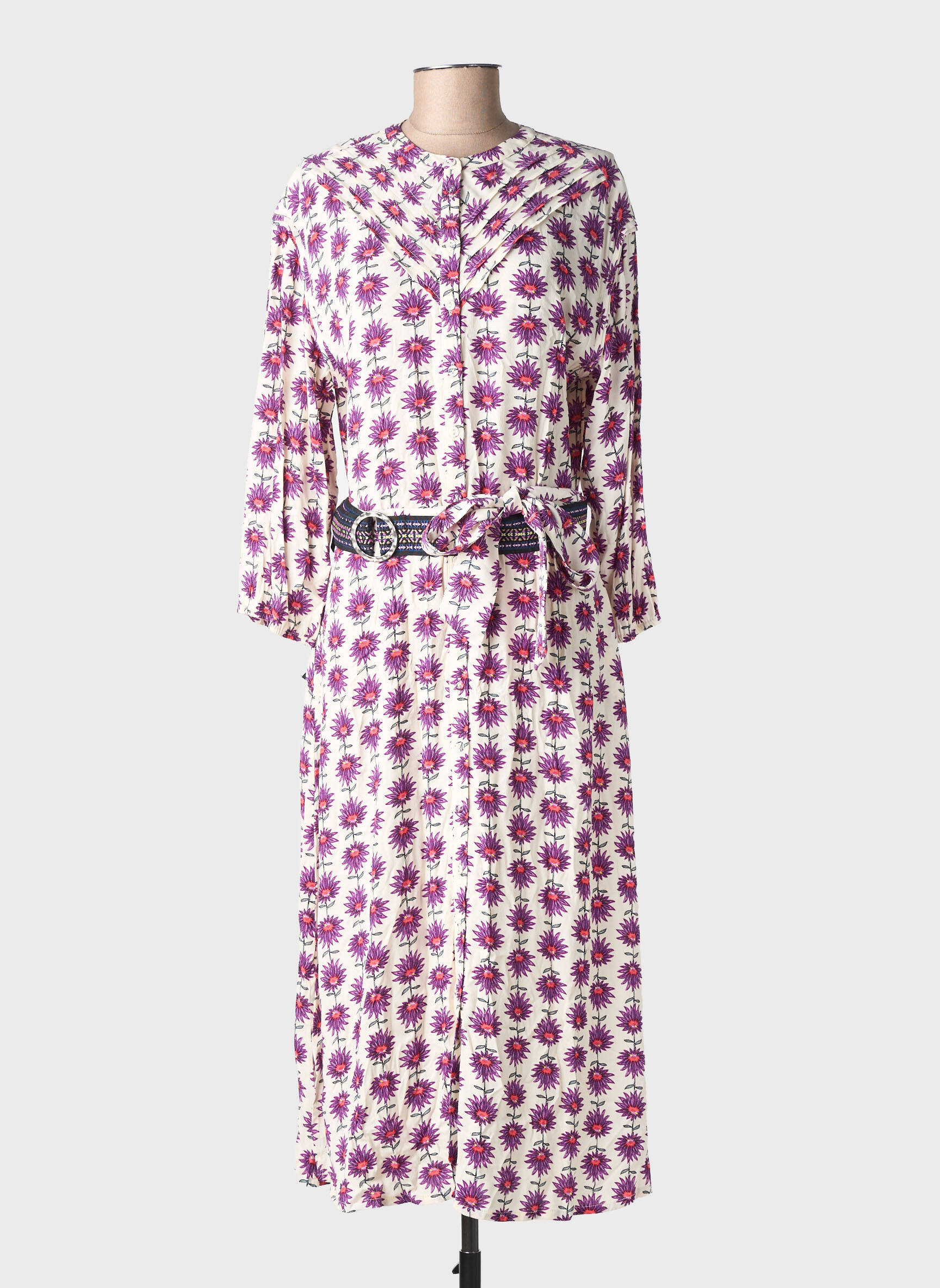 Ilga suknelė gėlių raštas 3/4 rankovės violetinis POM AMSTERDAM moteris
