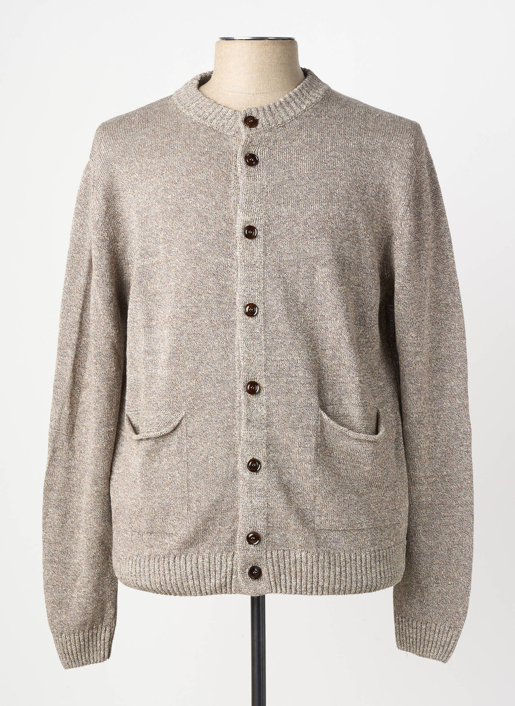Ilgų rankovių liemenė priekinė mygtukų uždarymo sistema rudas WOOL & CO vyras