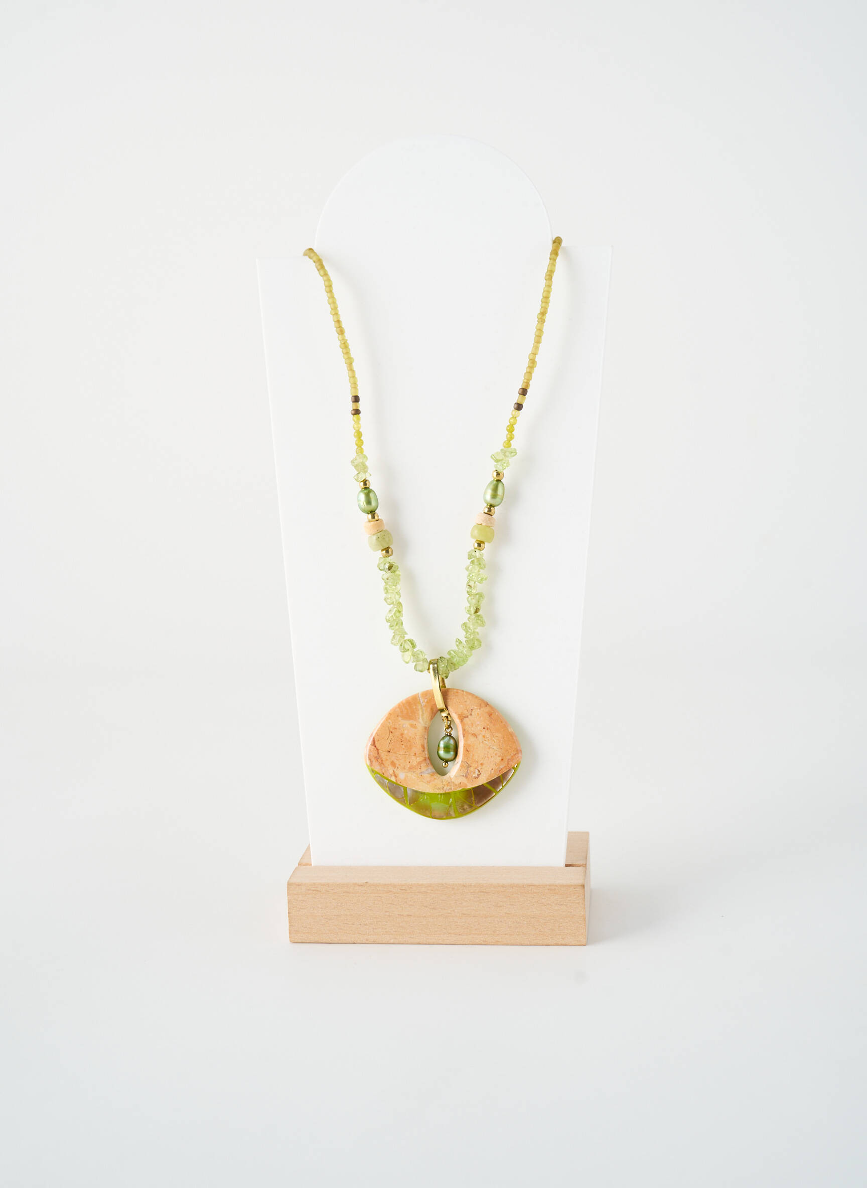 Kaklaraištis perlų ornamentas žalias NATURE BIJOUX moteris