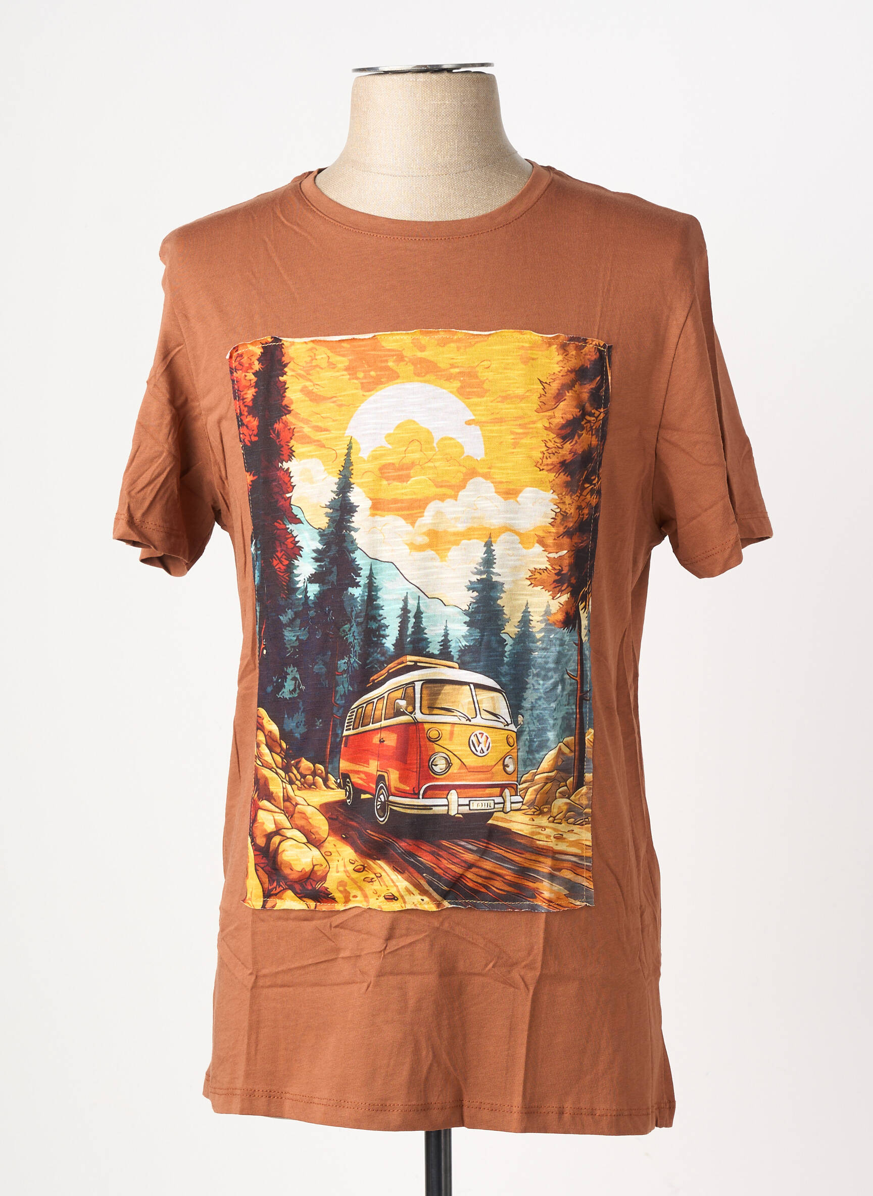 T-marškinys siuvinėjimas trumpas rankovės rudas OAKS VALLEY vyras