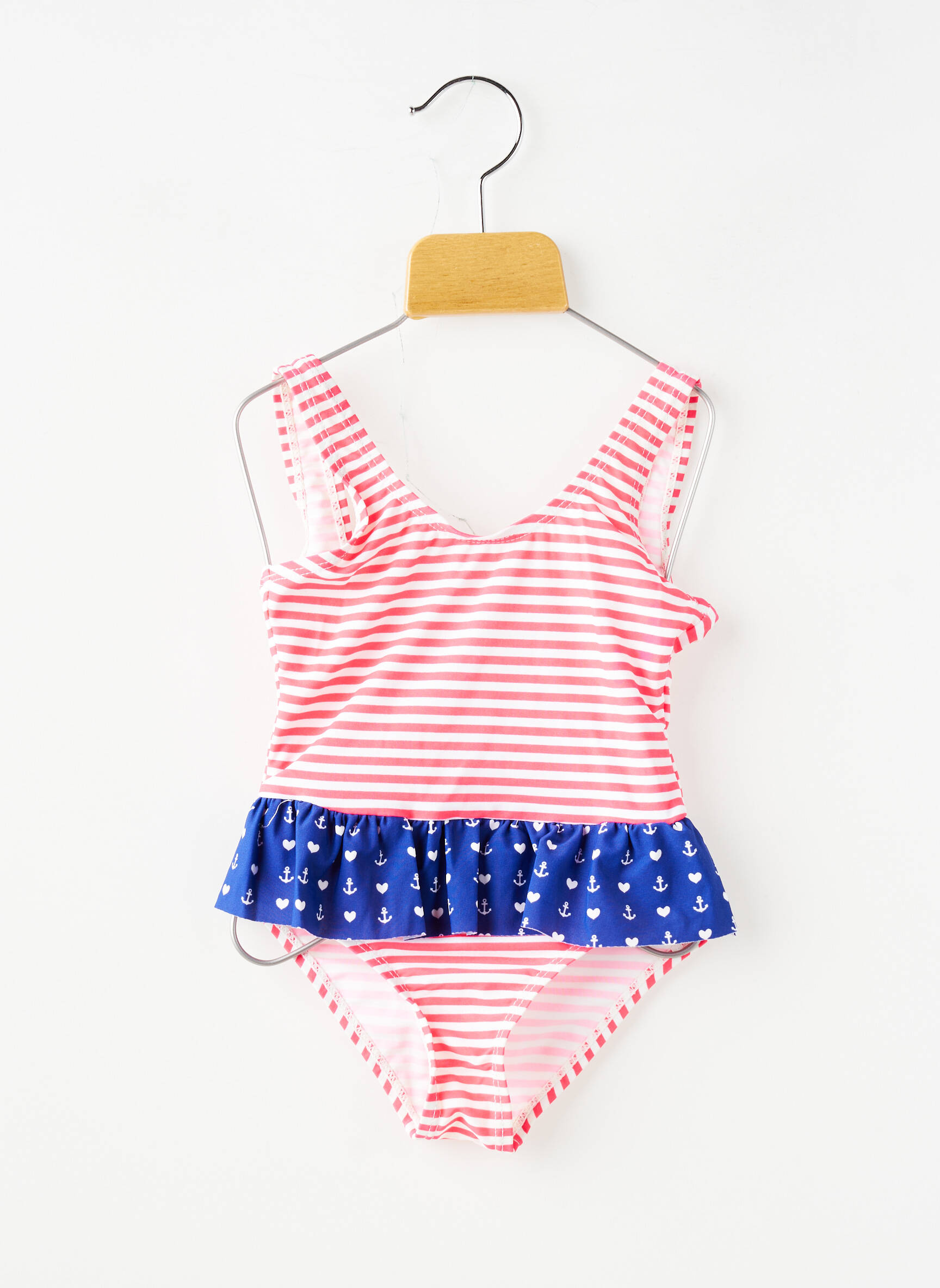 Vienos dalies maudymosi kostiumas juostelės raštas rožinė BEACHWEAR mergina