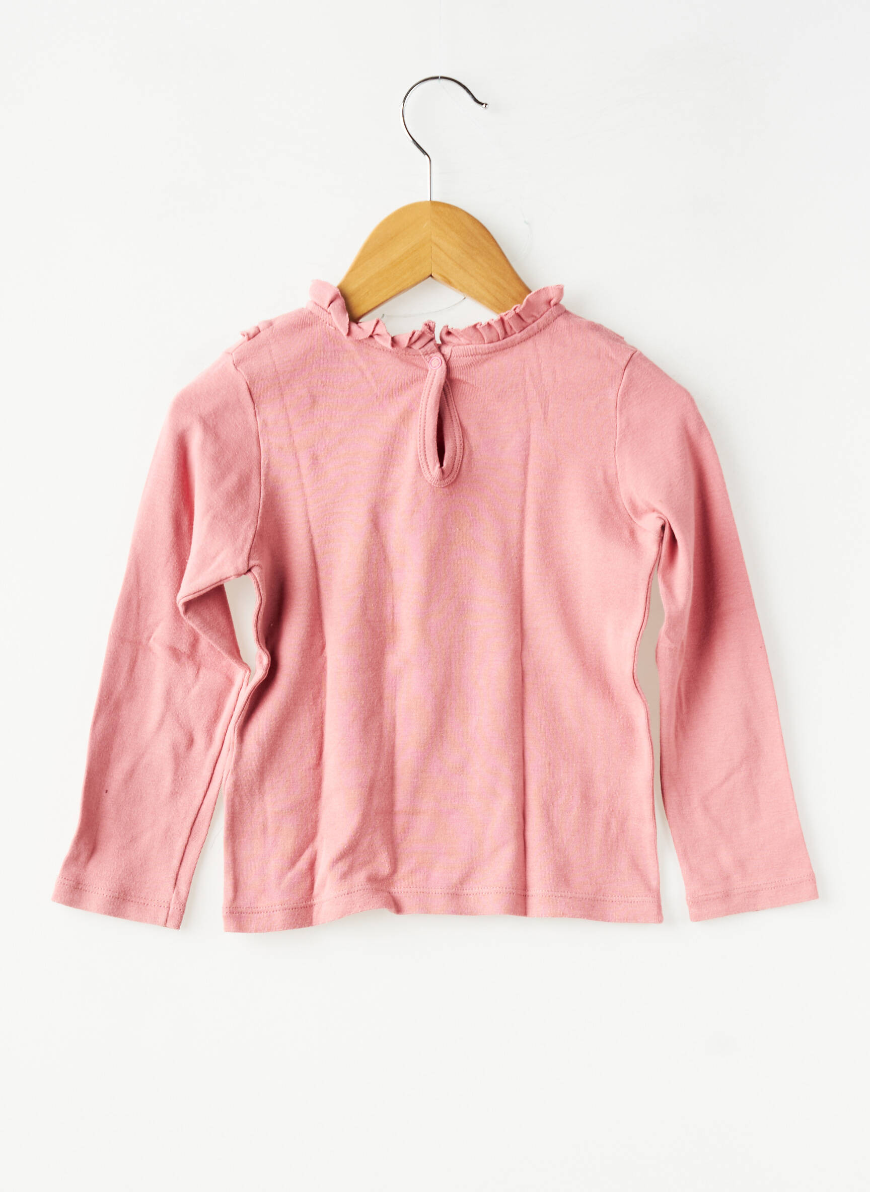 T-marškinys centrinė iškirptė ilgos rankovės rožinė PETIT BATEAU mergina