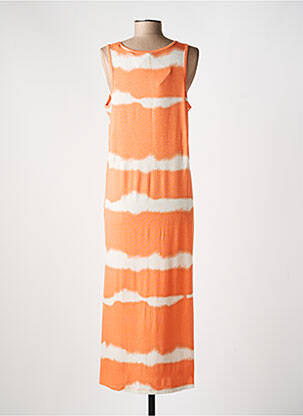 Ilga suknelė fantazijos raštas plonos dirželiai oranžinė LPB moteris