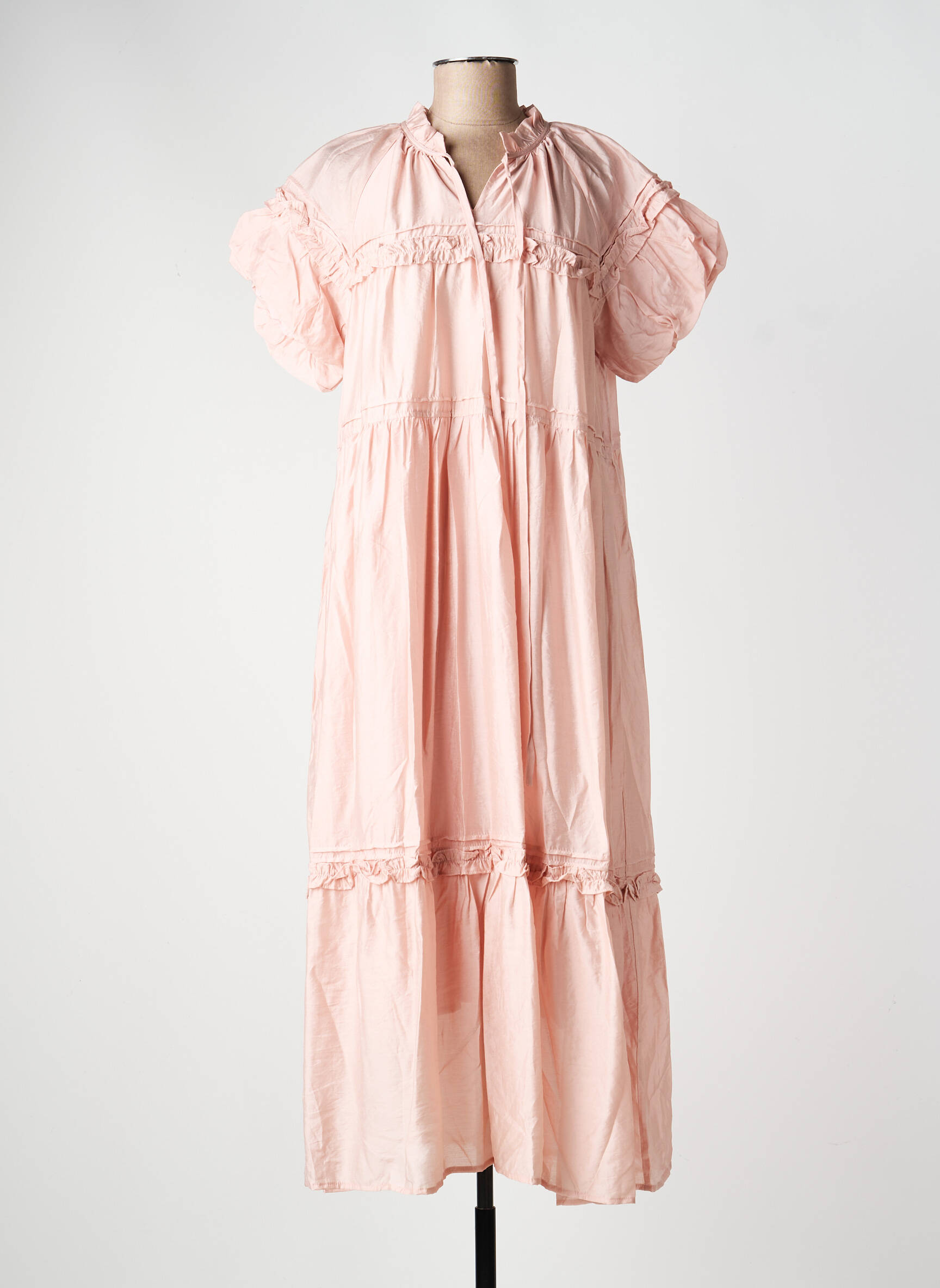 Ilga suknelė išplatėjusi kirpimas trumpas rankovės rožinė COMPAÑIA FANTASTICA moteris