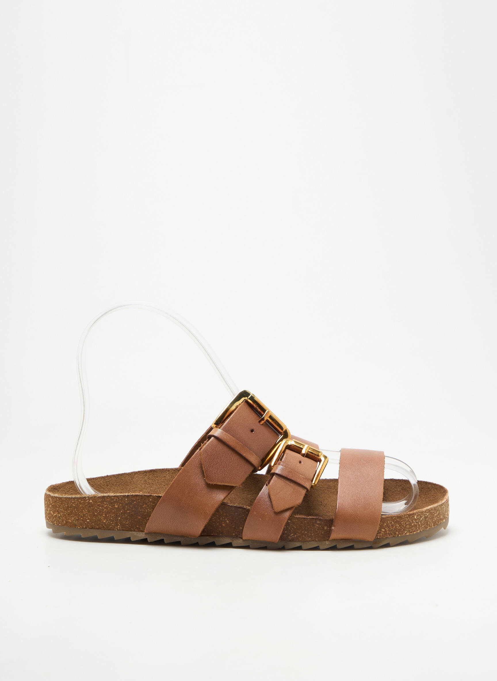 Mule/sabotai lygus medžiaga plokščias kulnas iki 3 cm rudas BIBA moteris