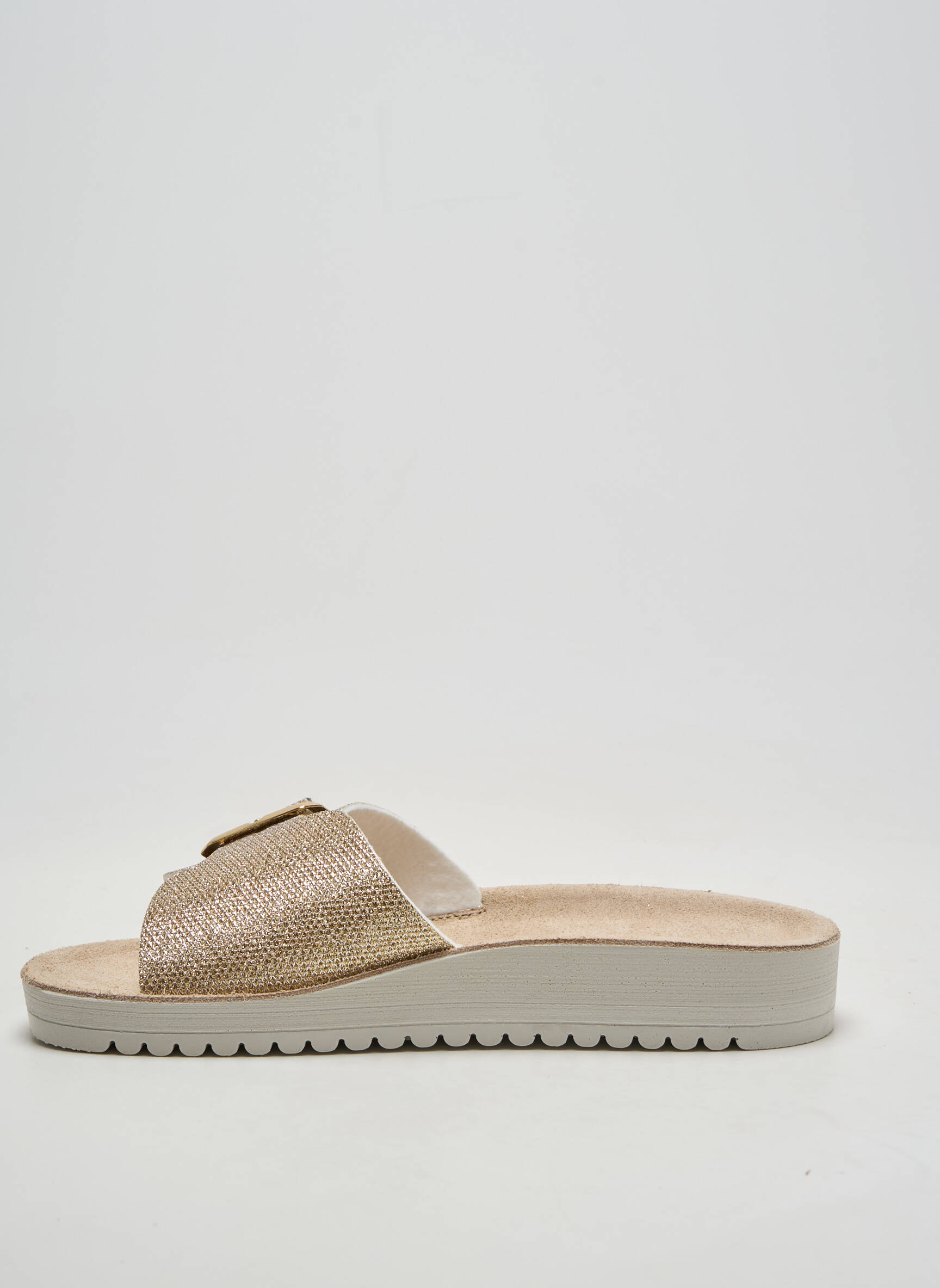 Mule/sabotai satino audinys plokščias kulnas iki 3 cm auksas GOLDSTAR moteris