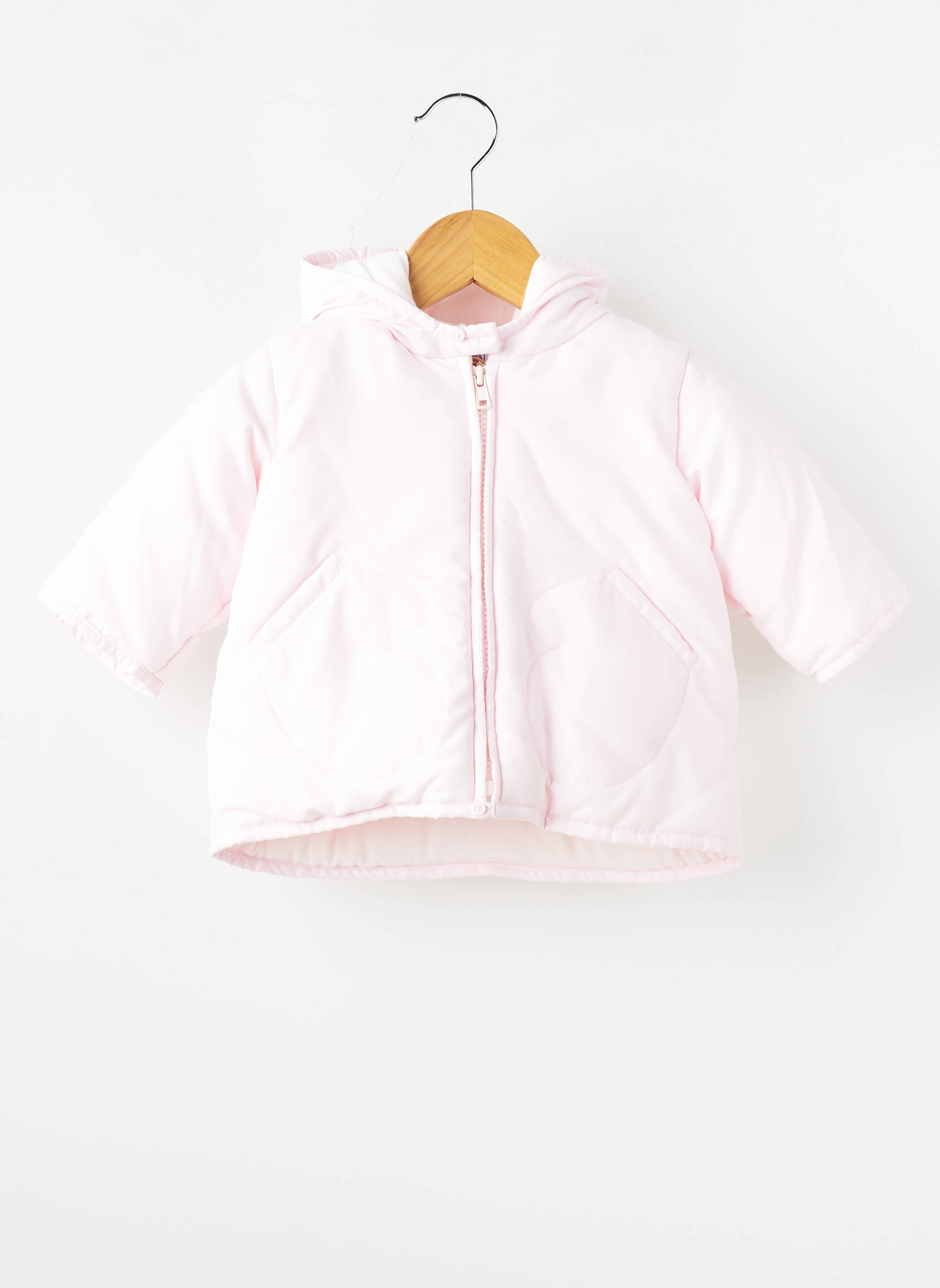 Pūkinė striukė kišenės su gobtuvu rožinė PETIT BATEAU mergina