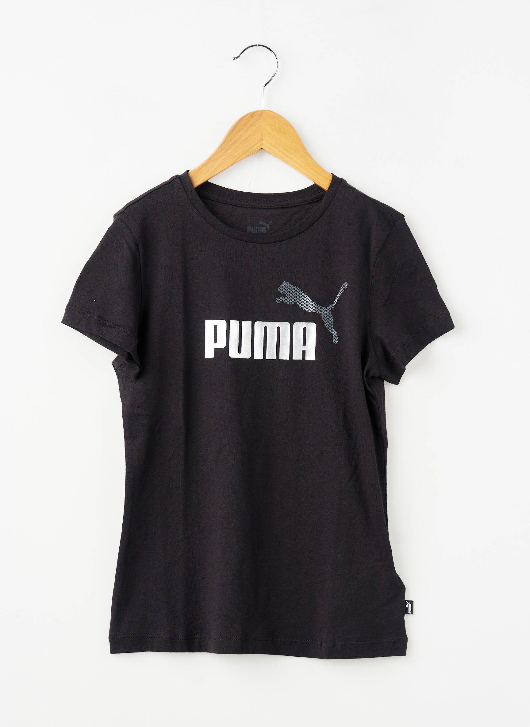 T-marškinys centrinė iškirptė trumpas rankovės juodas PUMA mergina
