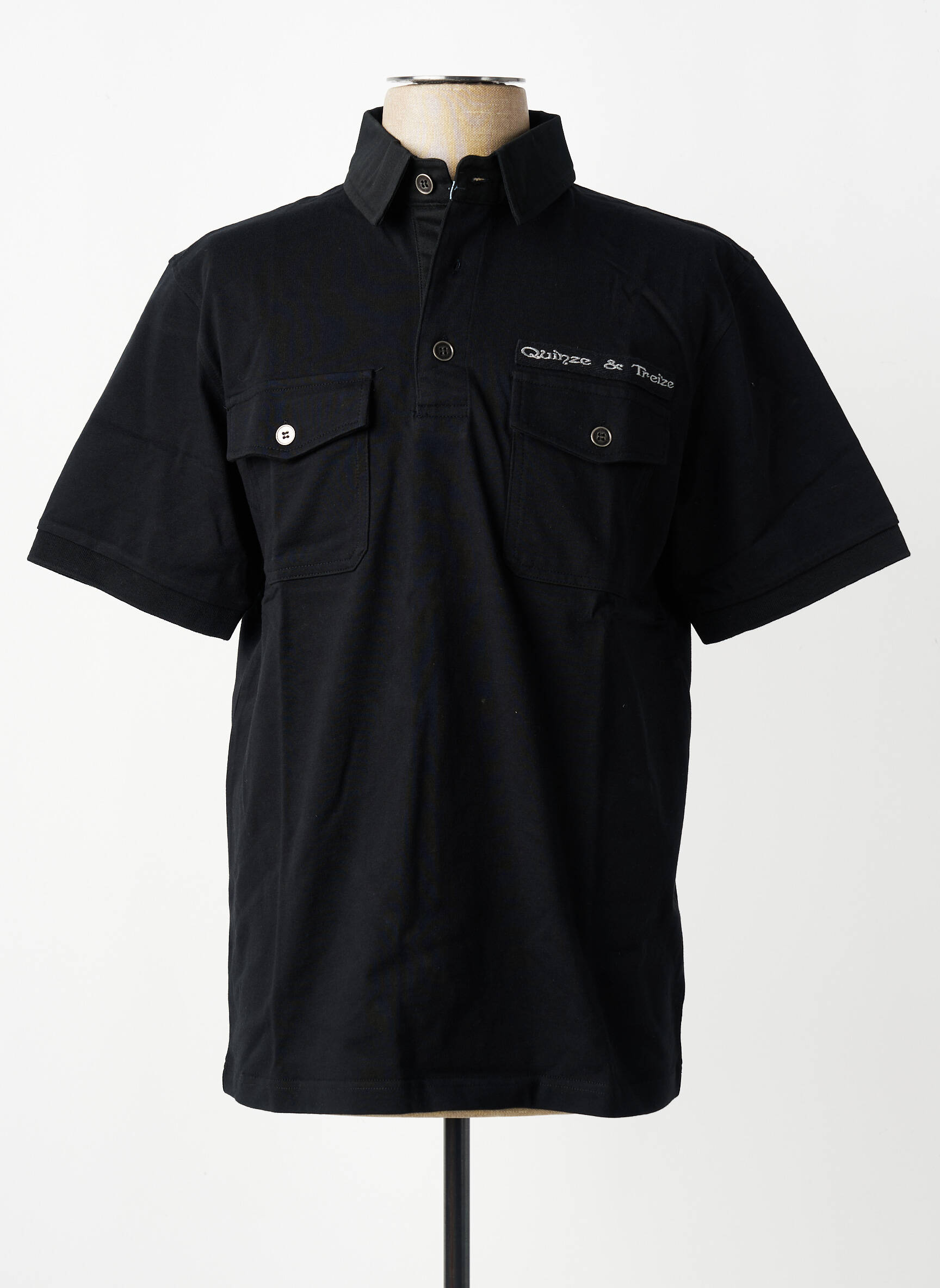Polo jersey audinys trumpas rankovės juodas QUINZE & TREIZE vyras