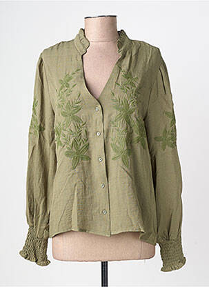 Moteriškas marškinys krepos audinys ilgos rankovės žalias EMILIE.K moteris