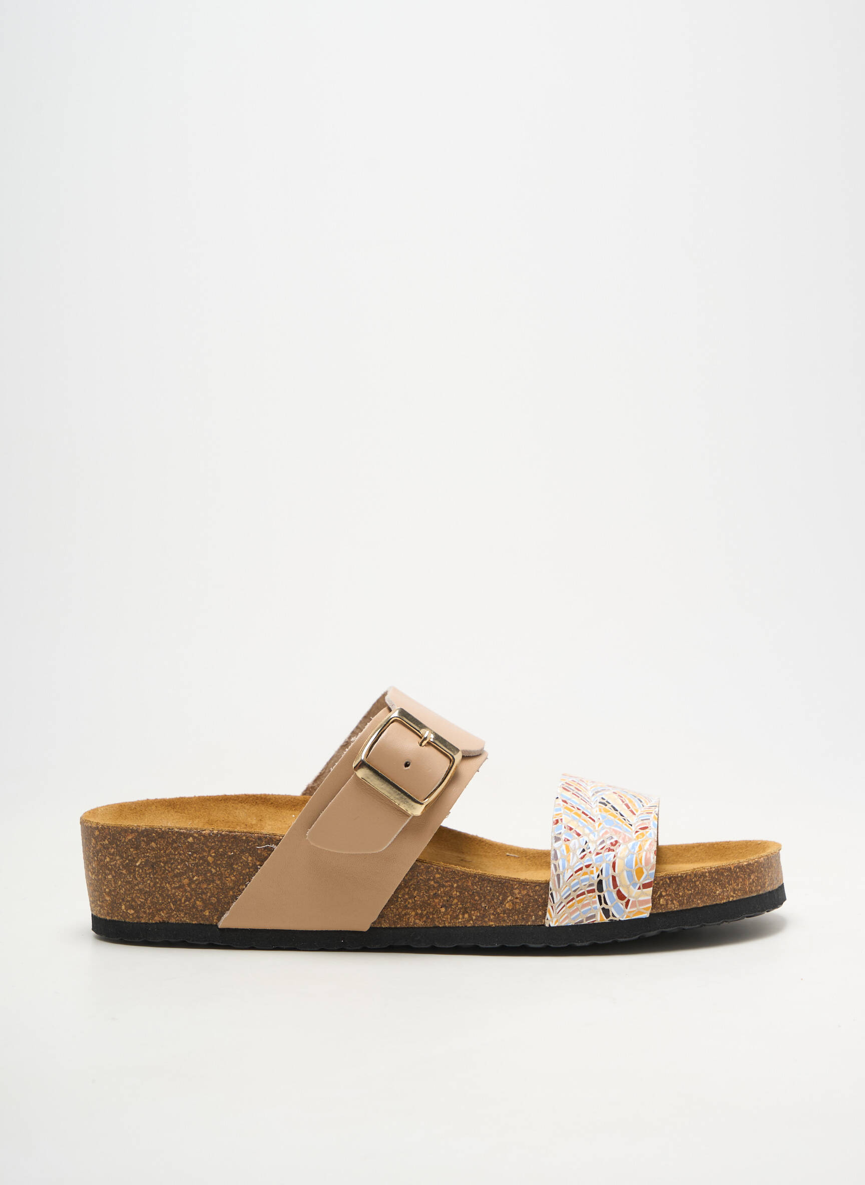 Mule/sabotai lygus medžiaga plokščias kulnas iki 3 cm bežinis SANTAFE moteris